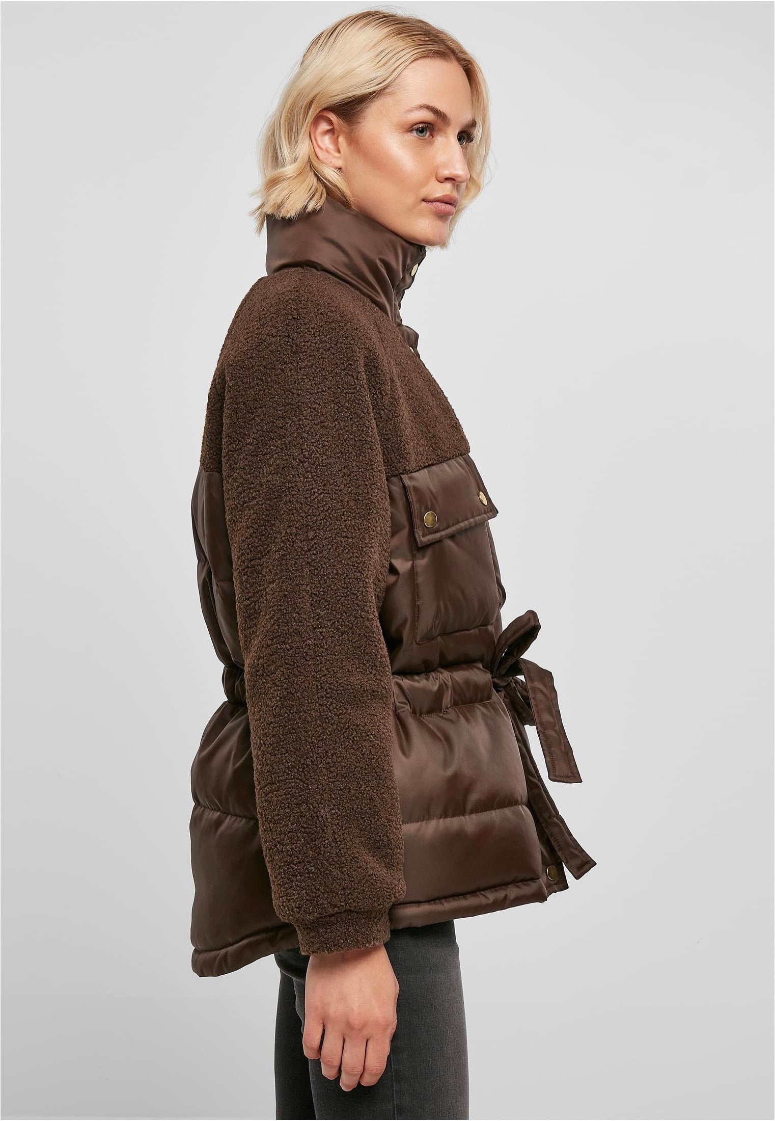 Urban Classics - Ladies Sherpa Mix Puffer Brown - Jacket | Women-Image