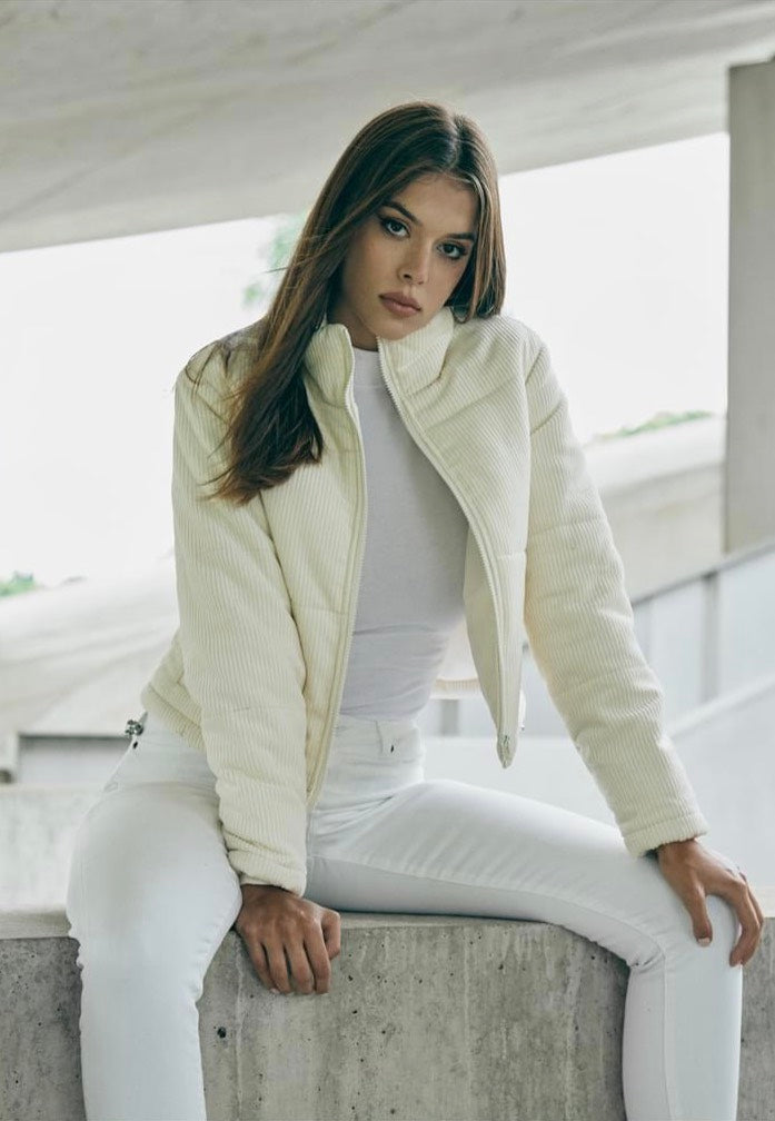 Urban Classics - Ladies Corduroy Puffer White Sand - Jacket | Women-Image