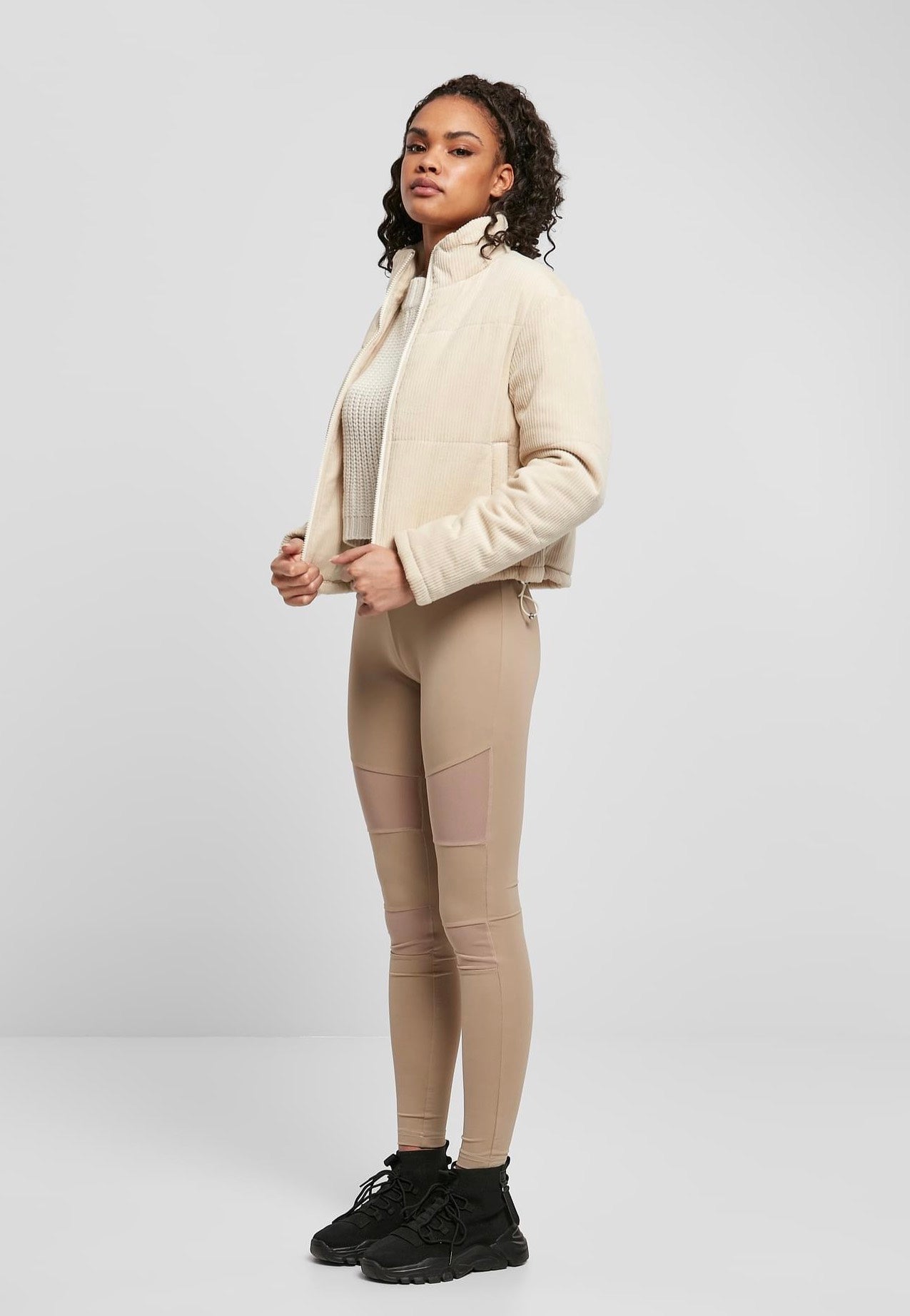 Urban Classics - Ladies Corduroy Puffer White Sand - Jacket | Women-Image