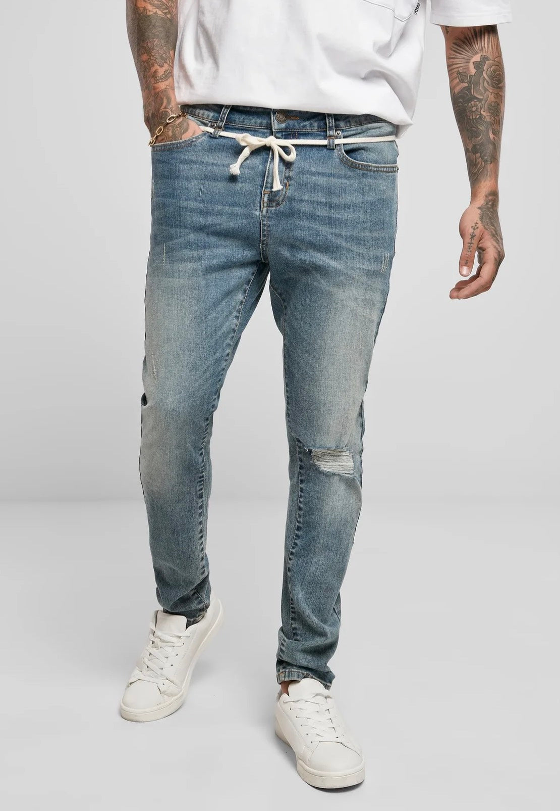 Urban Classics - Slim Fit Drawstring Mid Heavy Destroyed Washed - Jean