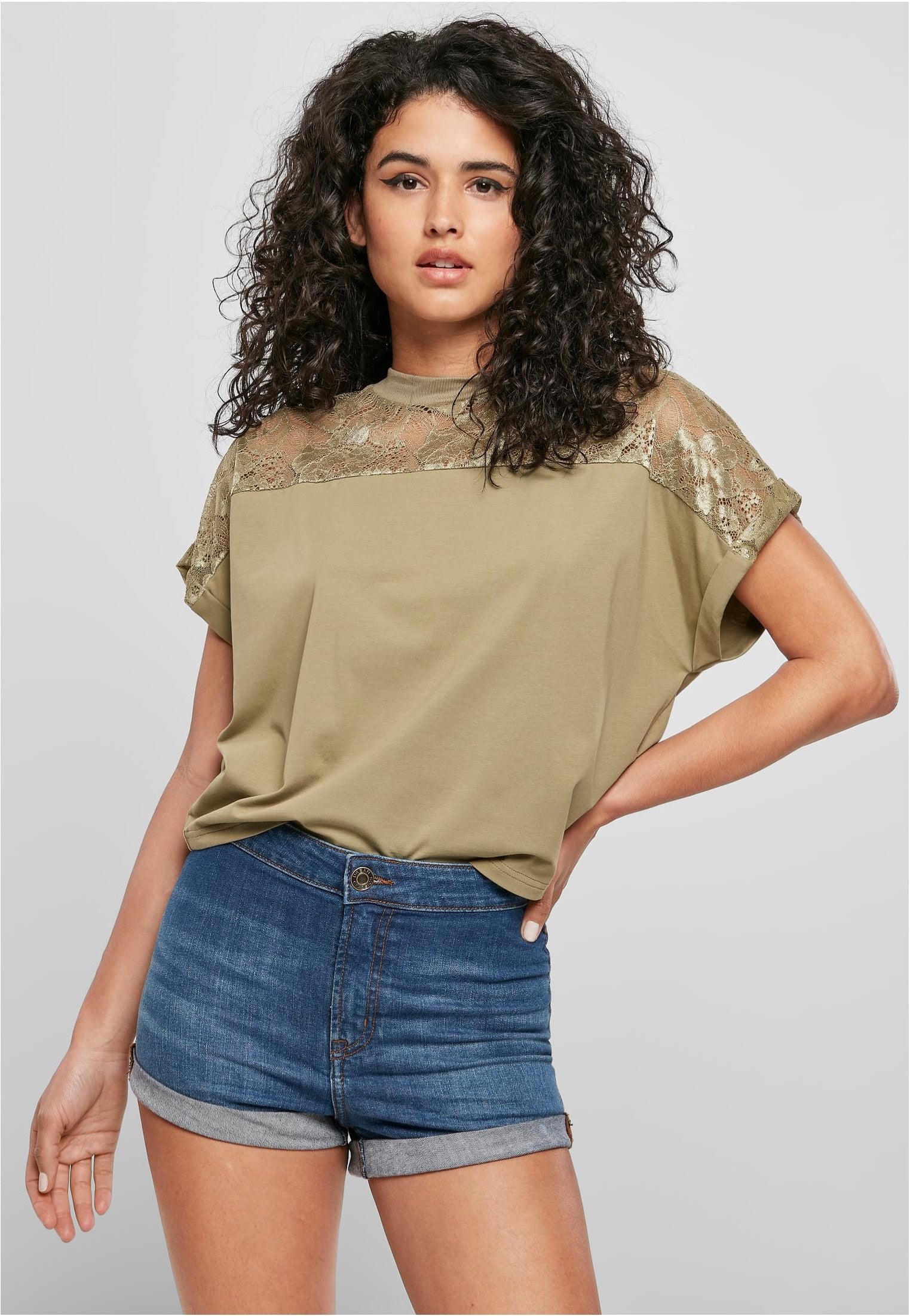 Urban Classics - Ladies Short Oversized Lace Khaki - T-Shirt | Women-Image