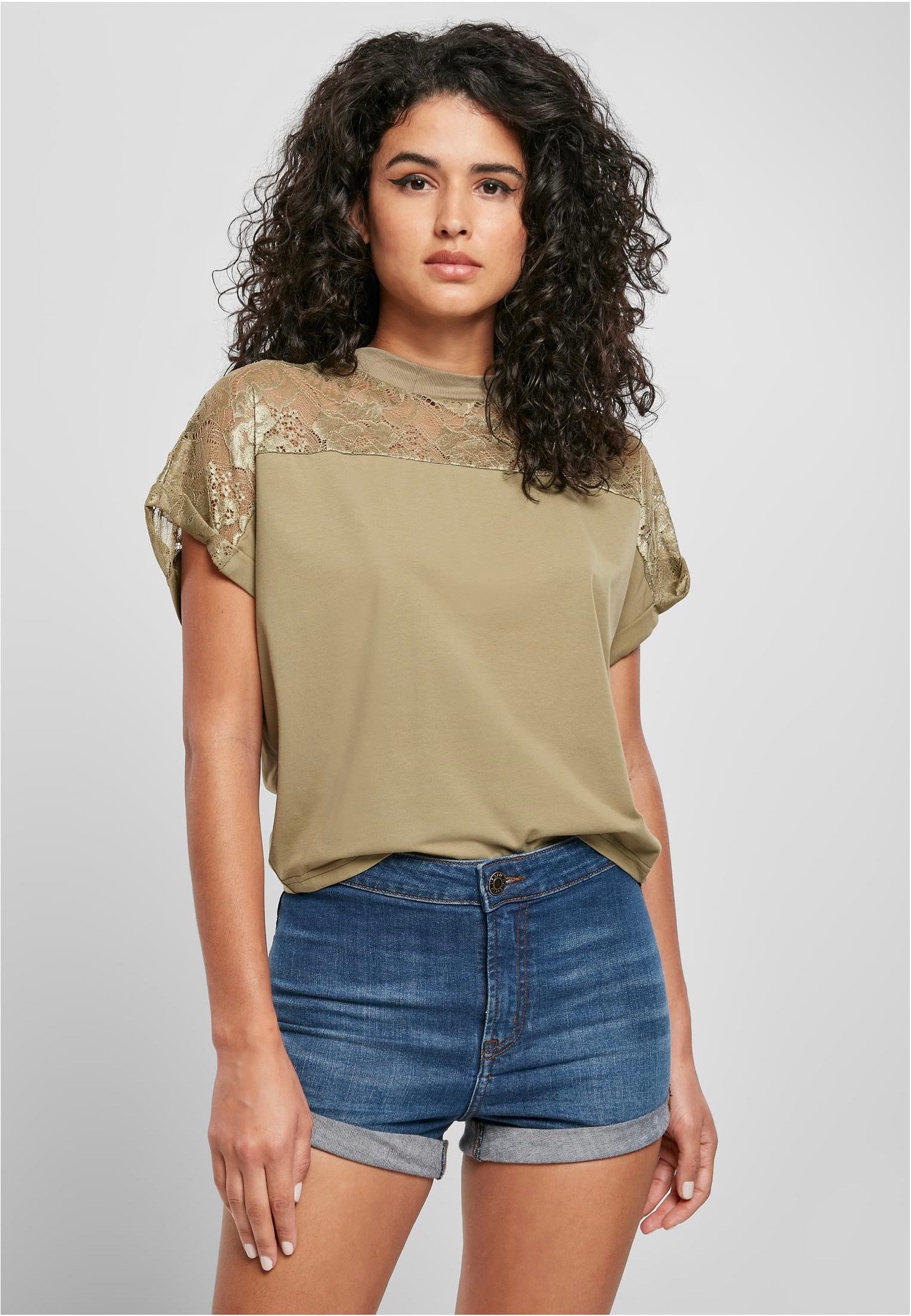 Urban Classics - Ladies Short Oversized Lace Khaki - T-Shirt | Women-Image