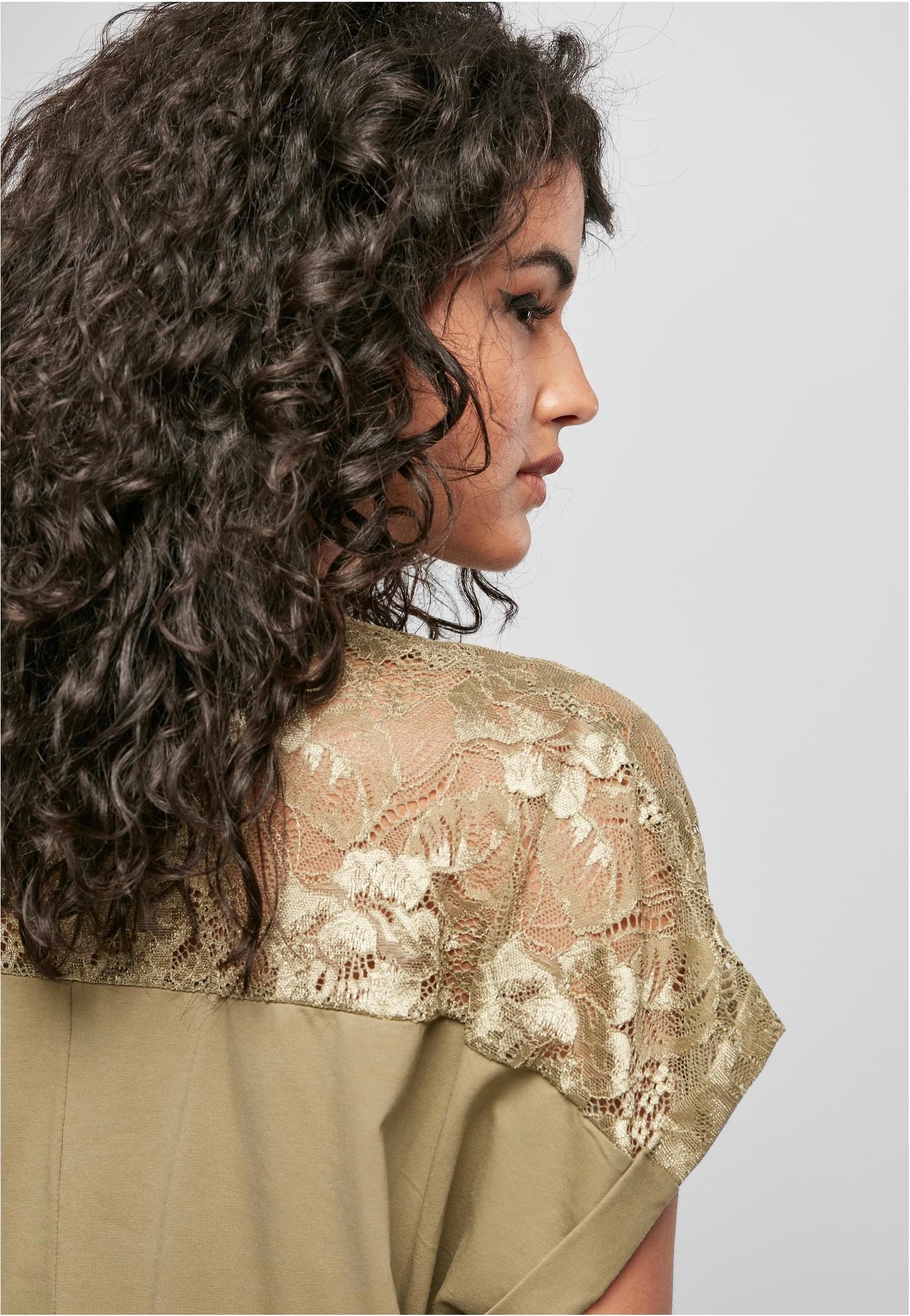 Urban Classics - Ladies Short Oversized Lace Khaki - T-Shirt | Women-Image