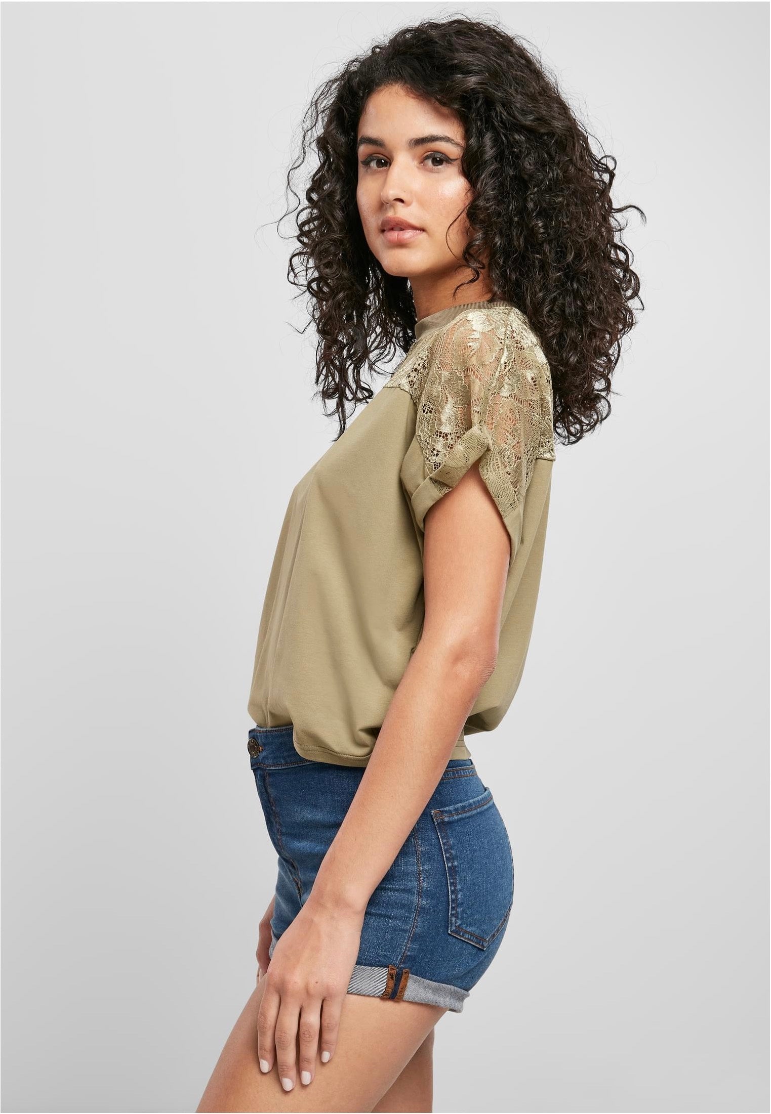 Urban Classics - Ladies Short Oversized Lace Khaki - T-Shirt | Women-Image