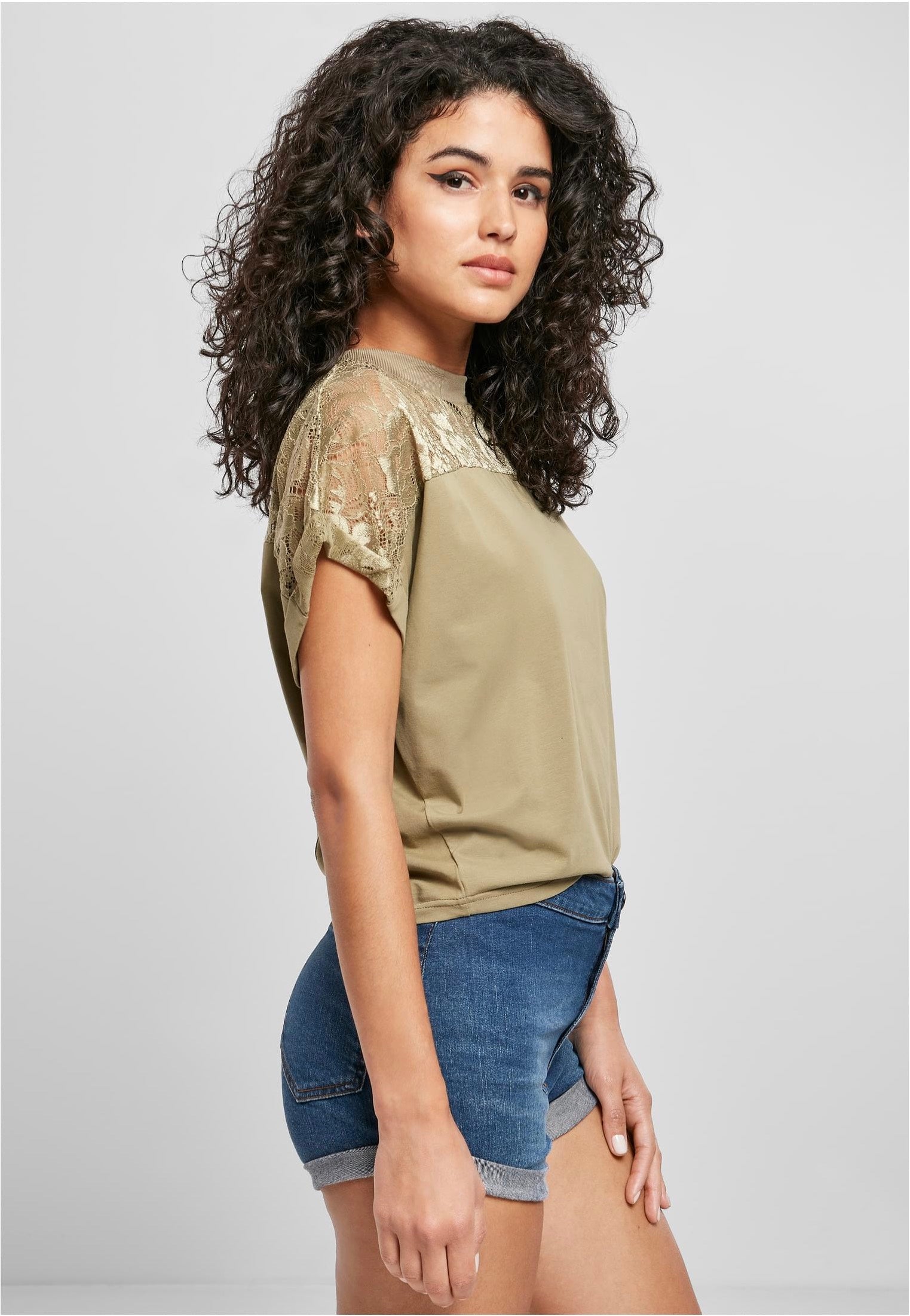 Urban Classics - Ladies Short Oversized Lace Khaki - T-Shirt | Women-Image