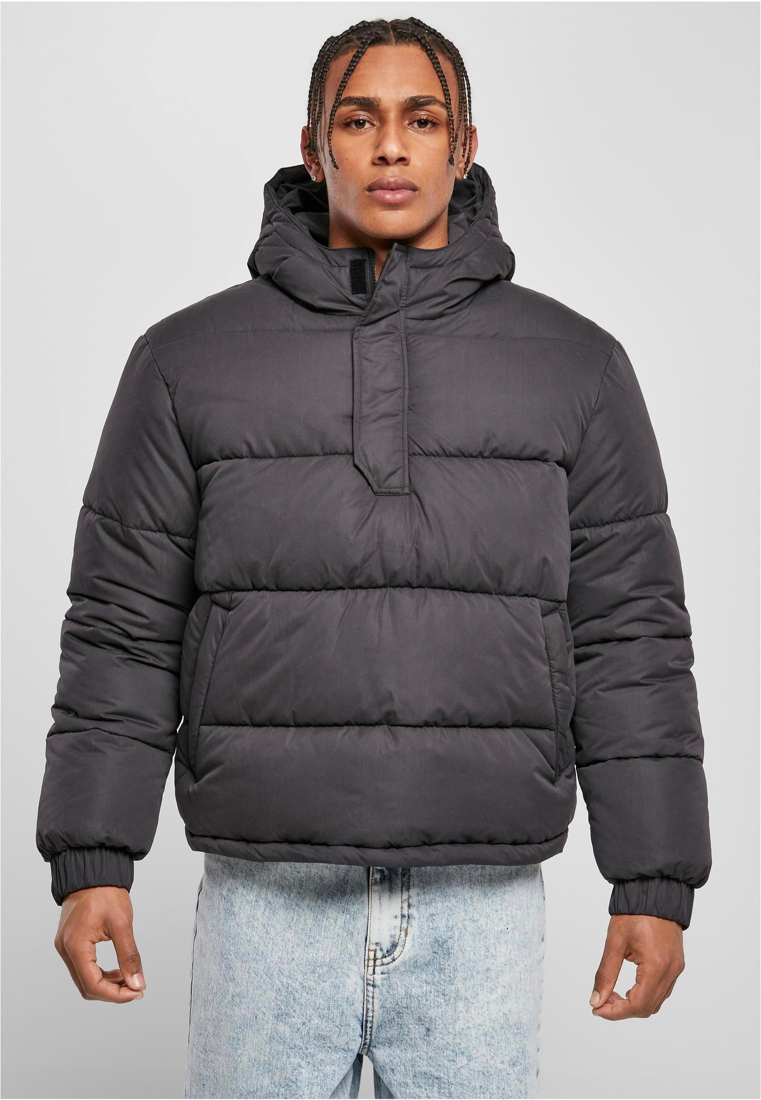 Urban Classics - Hooded Cropped Pull Over Down Black - Jacket | Men-Image