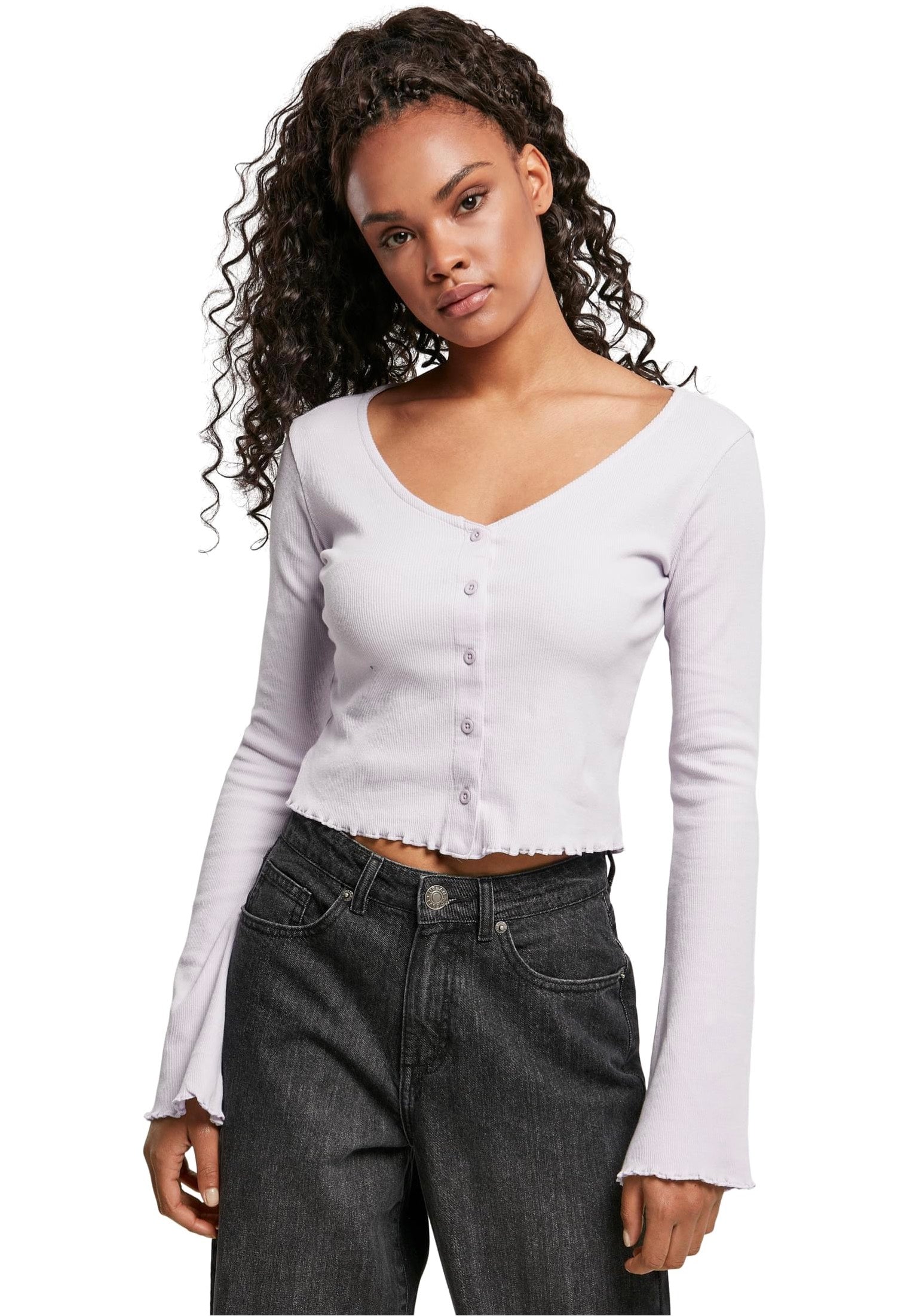 Urban Classics - Ladies Cropped Rib Soft Lilac - Cardigan | Women-Image