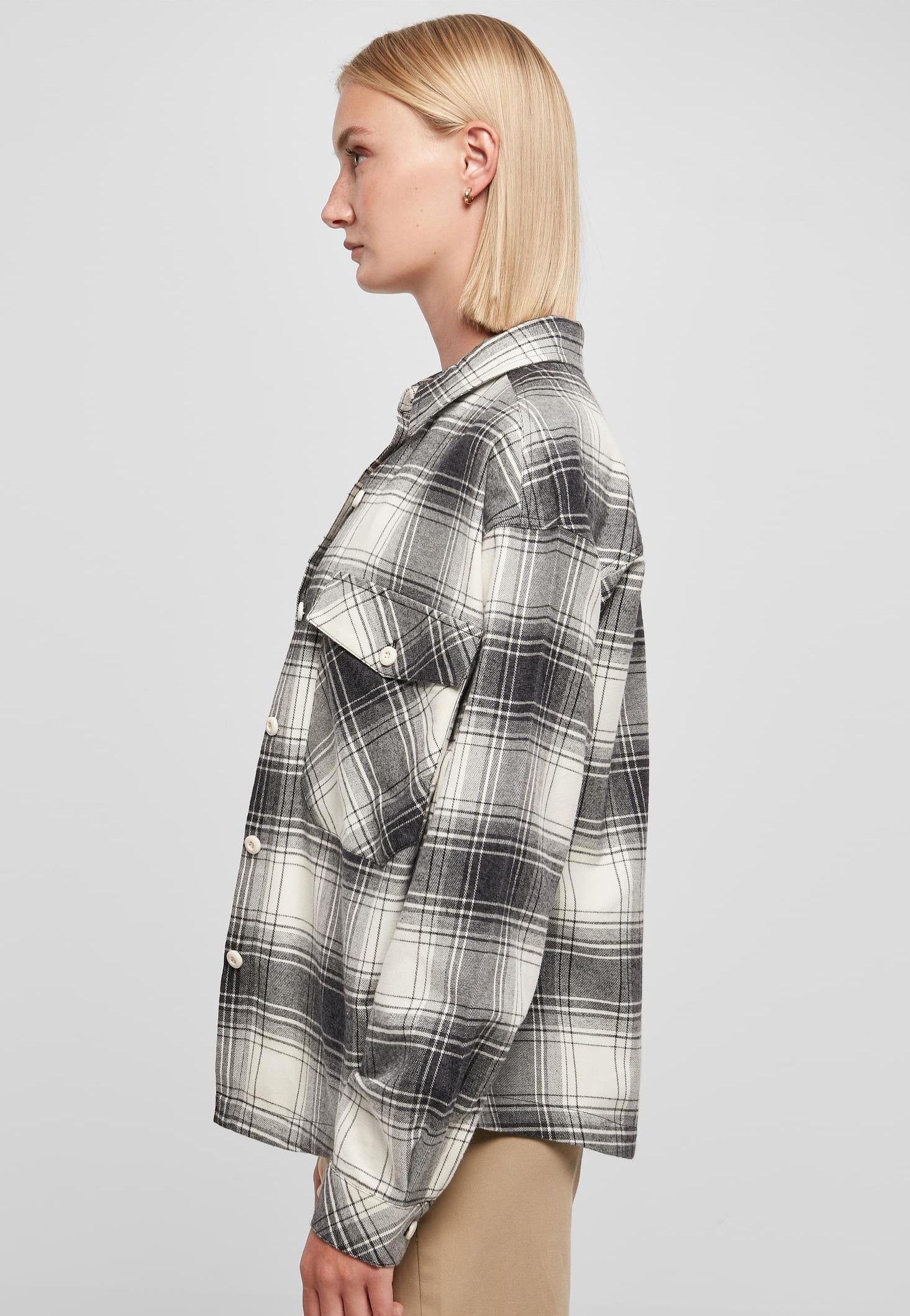 Urban Classics - Ladies Oversized Check Whitesand/Black - Shirt | Women-Image