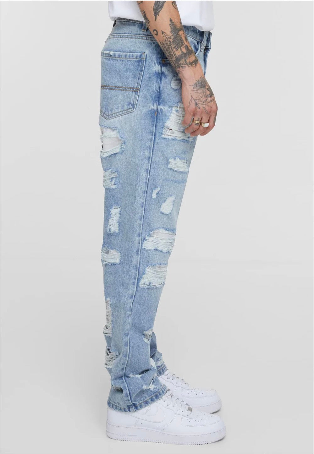 Urban Classics - Heavy Ounce Straight Fit New Light Blue Heavy Destroyed Washed - Jeans | Men-Image