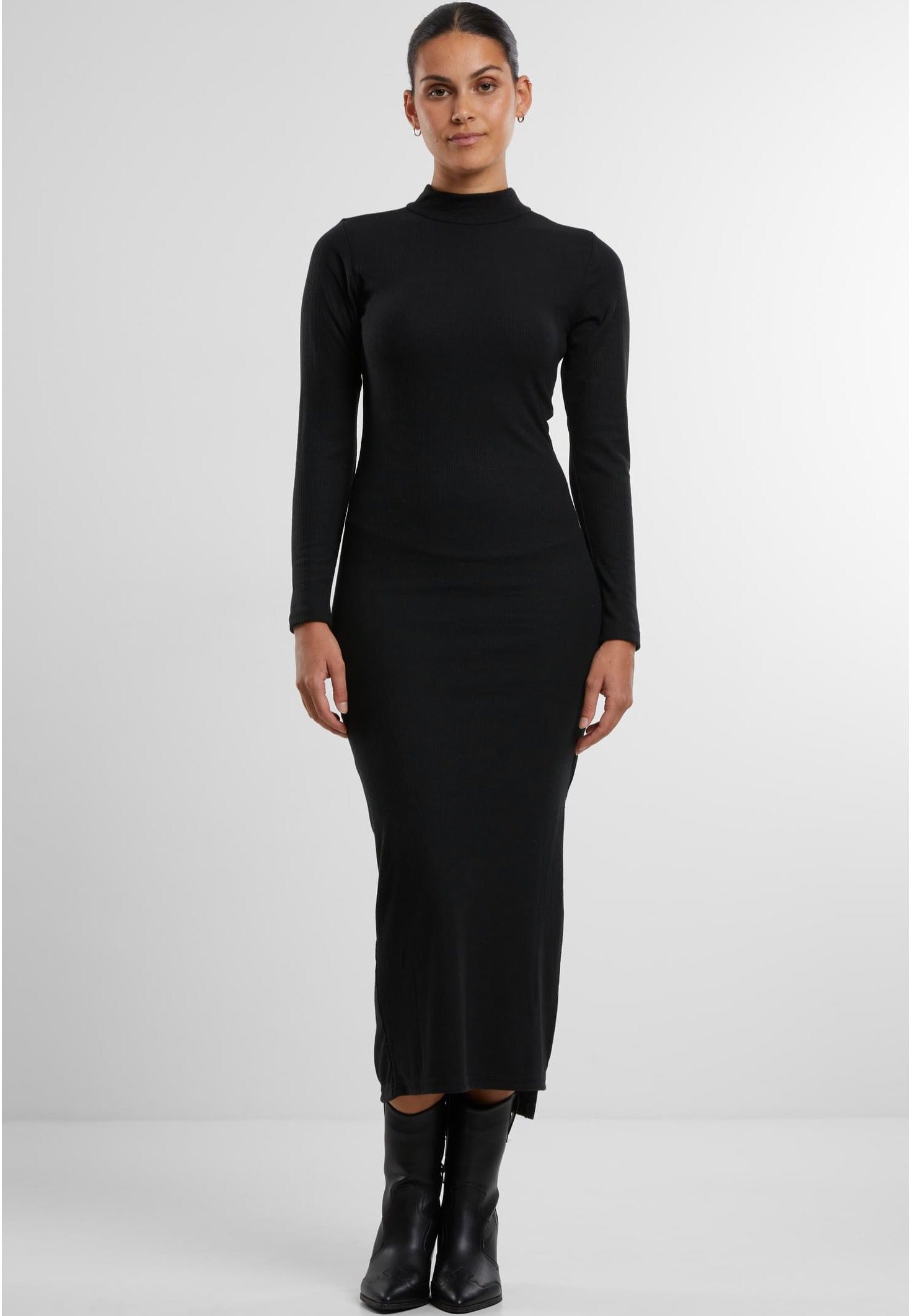 Urban Classics - Ladies Rib Longsleeve Mockneck Black - Dress | Women-Image