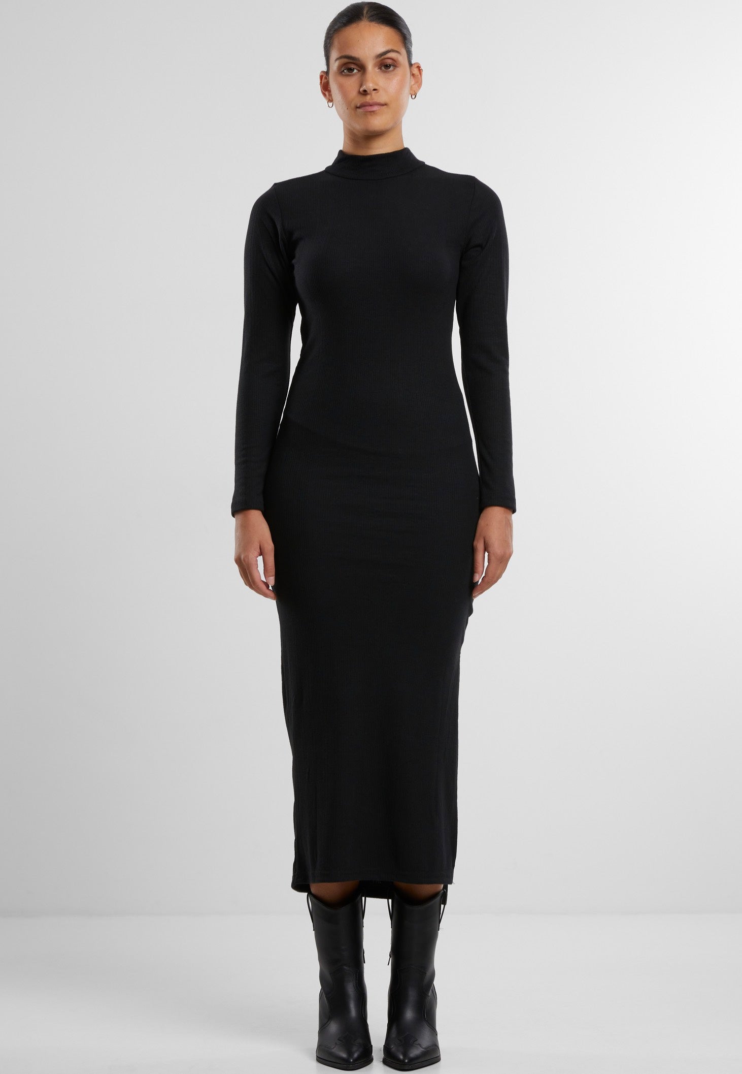 Urban Classics - Ladies Rib Longsleeve Mockneck Black - Dress | Women-Image