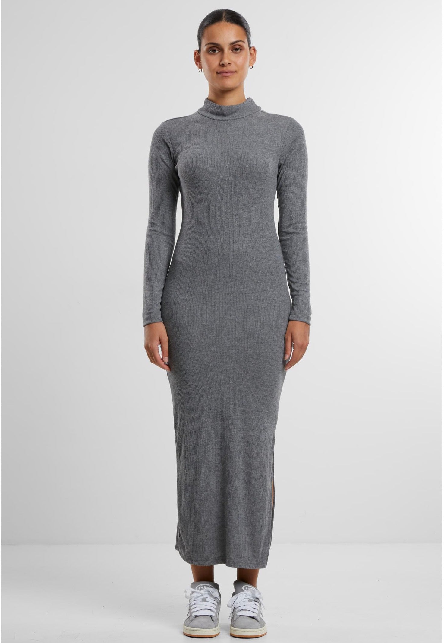 Urban Classics - Ladies Rib Longsleeve Mockneck Darkgreymelange - Dress | Women-Image