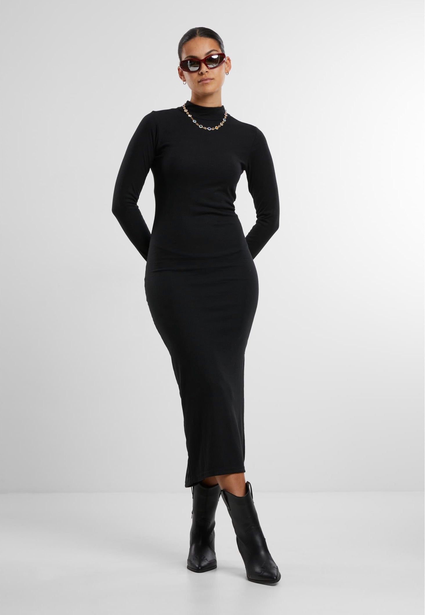 Urban Classics - Ladies Rib Longsleeve Mockneck Black - Dress | Women-Image