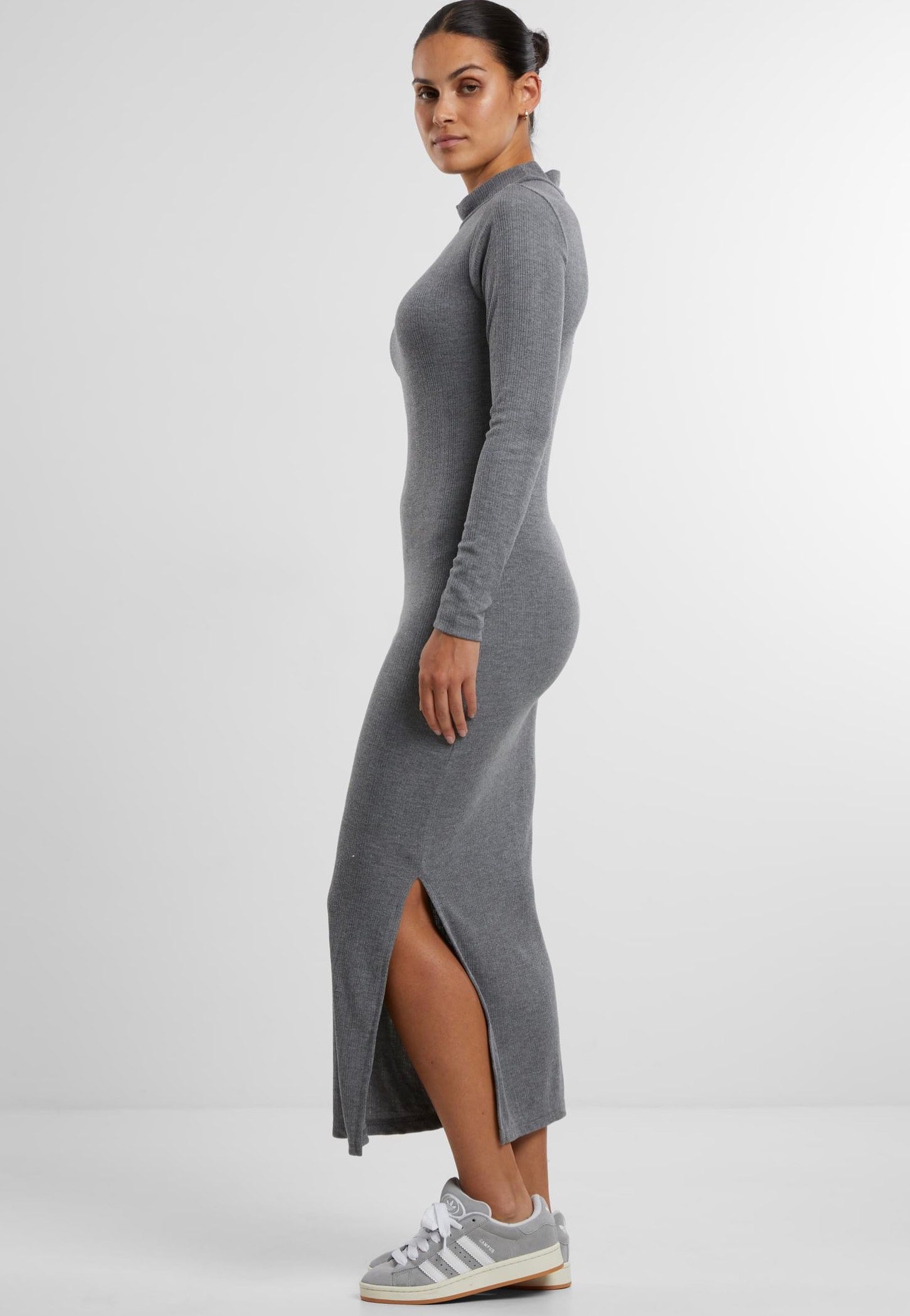 Urban Classics - Ladies Rib Longsleeve Mockneck Darkgreymelange - Dress | Women-Image