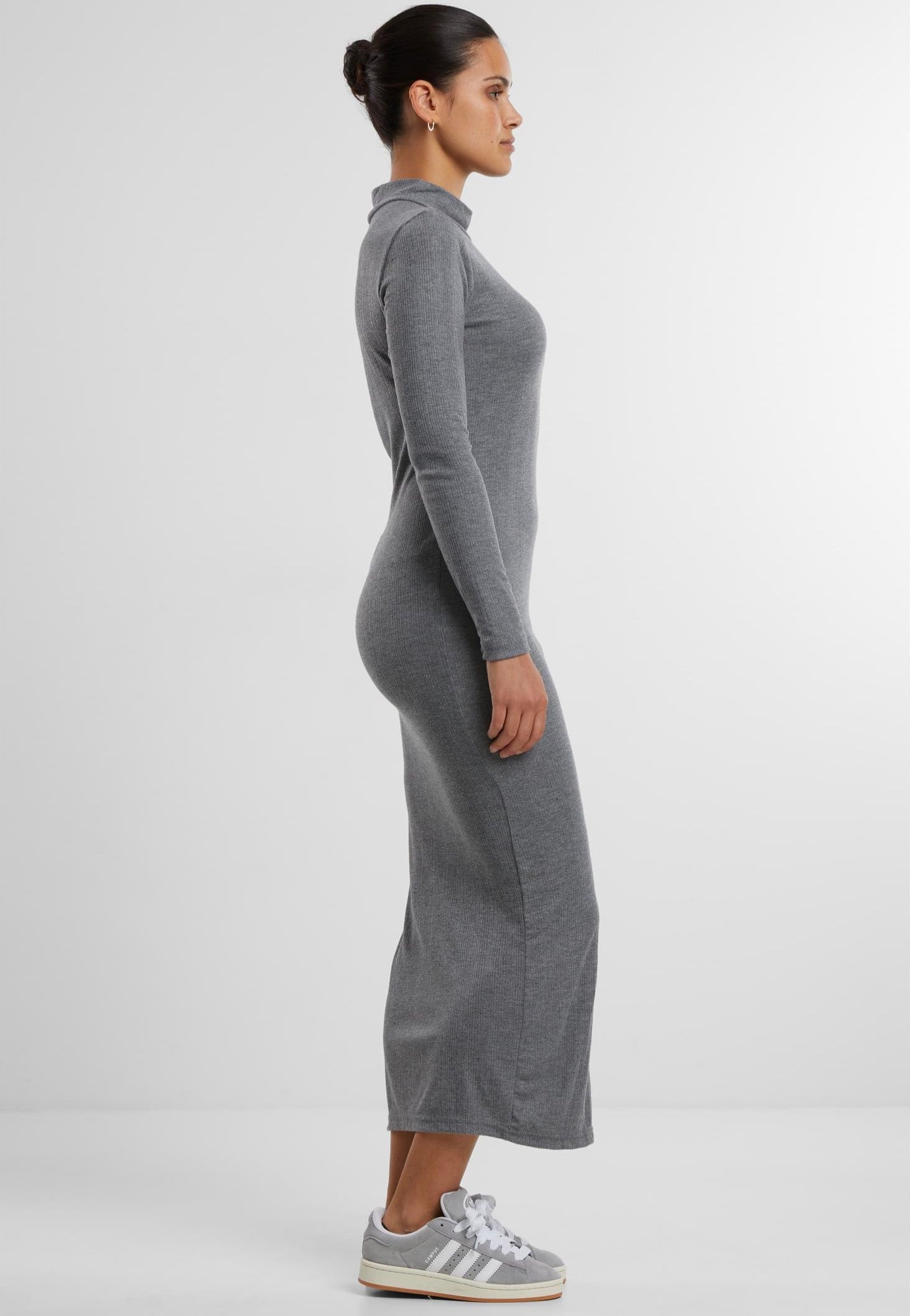 Urban Classics - Ladies Rib Longsleeve Mockneck Darkgreymelange - Dress | Women-Image