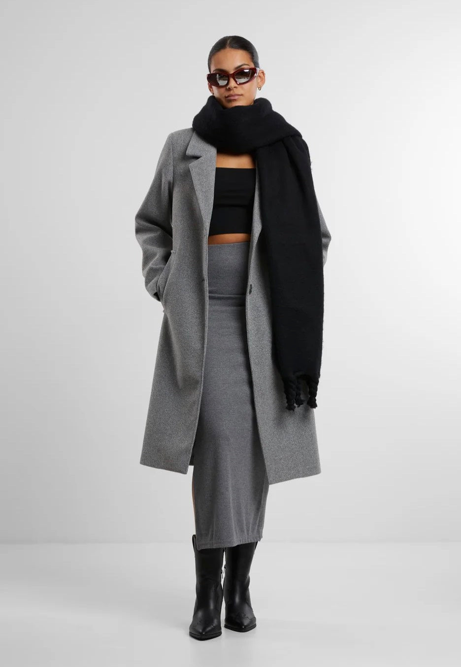 Urban Classics - Ladies Rib High Slit Darkgreymelange - Skirt | Women-Image