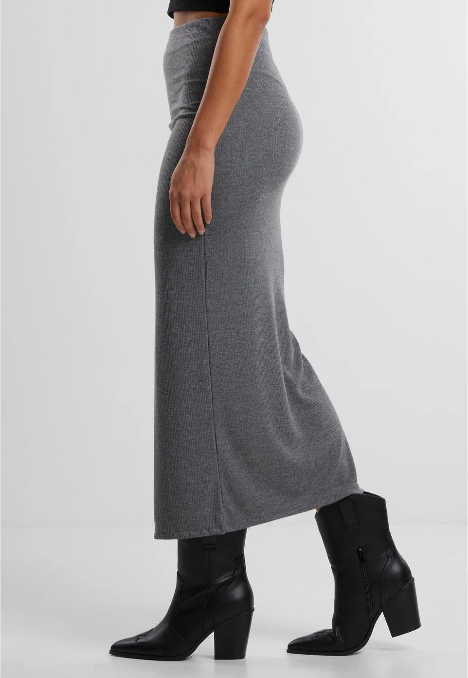 Urban Classics - Ladies Rib High Slit Darkgreymelange - Skirt | Women-Image