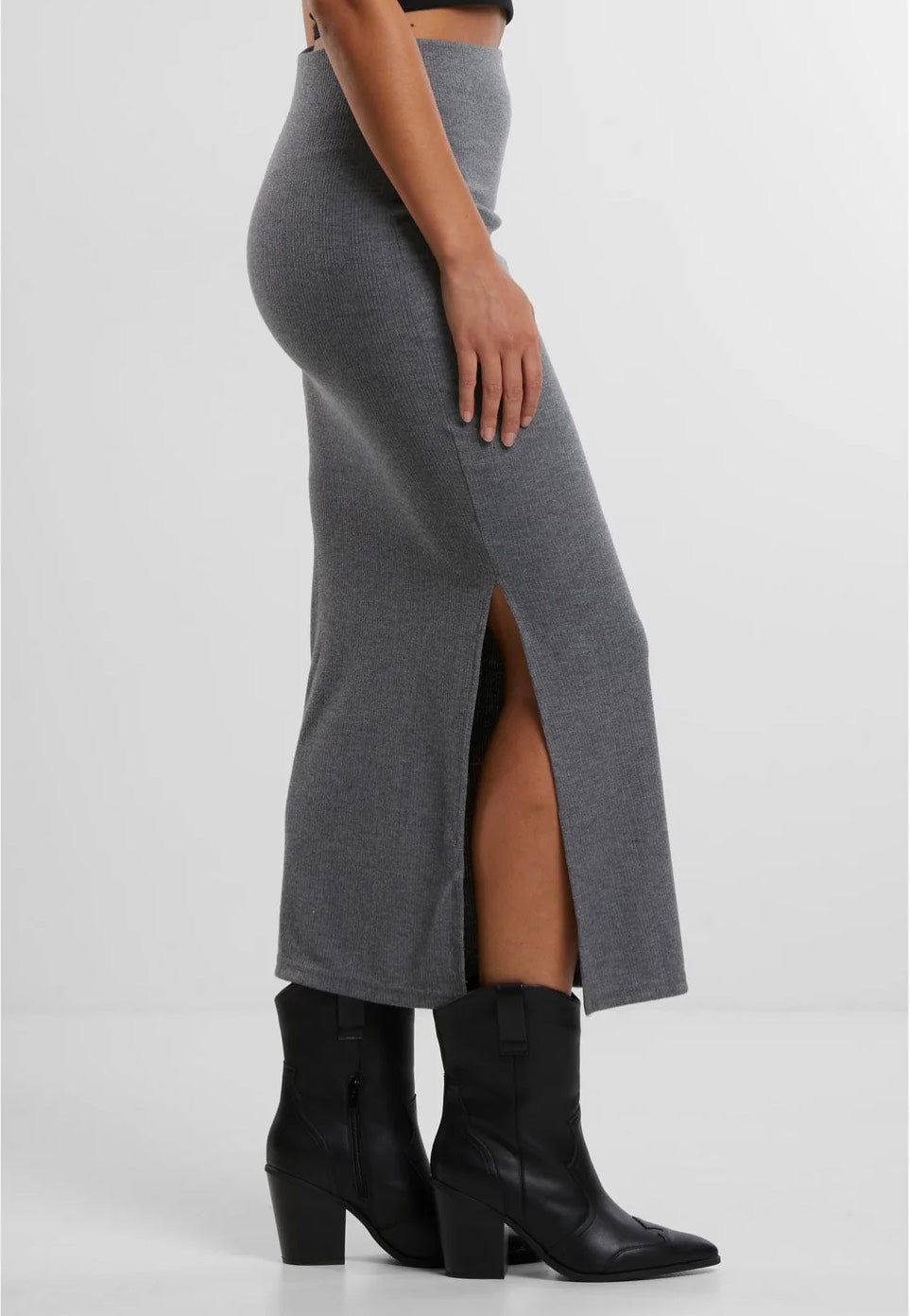 Urban Classics - Ladies Rib High Slit Darkgreymelange - Skirt | Women-Image
