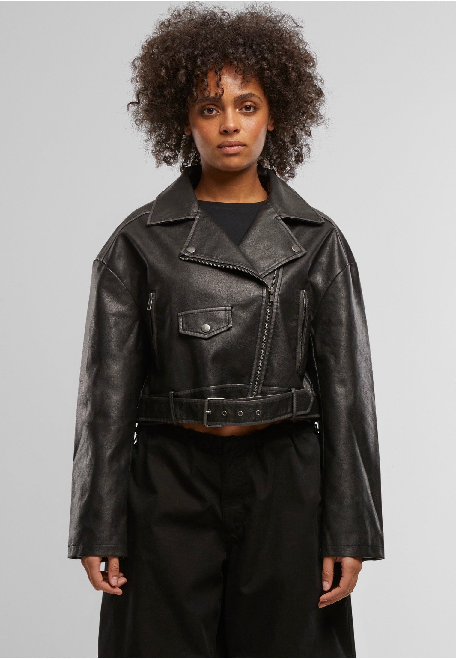 Urban Classics - Ladies Vintage Leather Black - Leather Jacket | Women-Image
