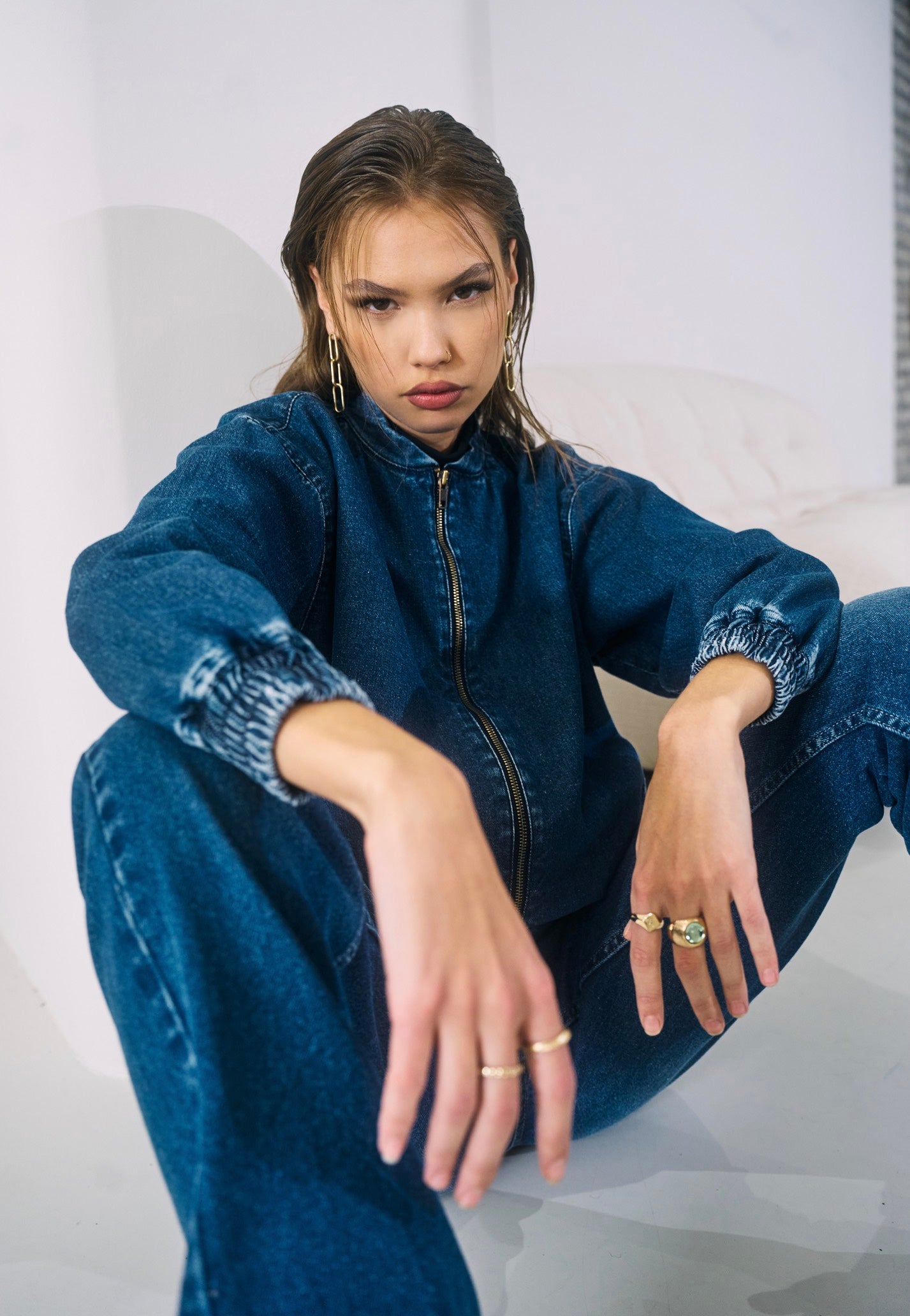 Urban Classics - Ladies Straight Fit Denim Mid Deep Blue Washed - Jeans | Women-Image