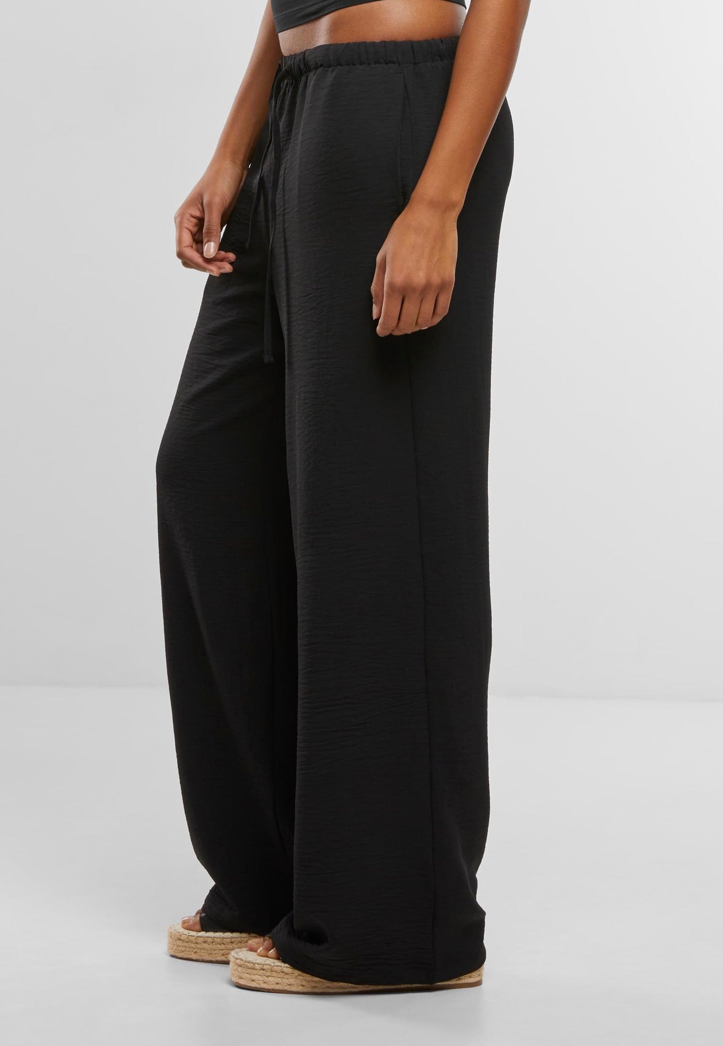 Urban Classics - Ladies Structured Wideleg Black - Pants | Women-Image