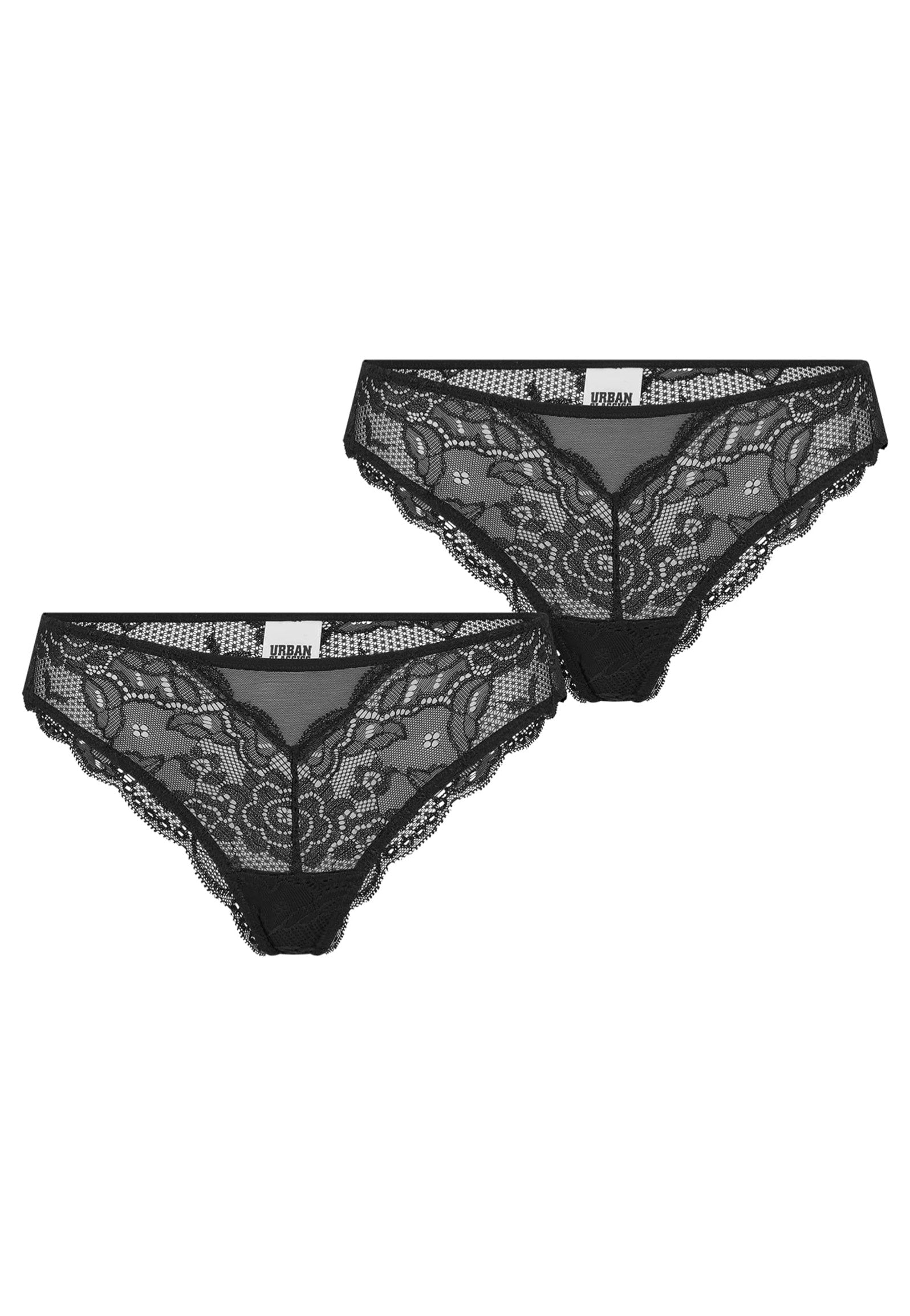 Urban Classics - Ladies Allover Lace Brazilian Pack Of 2 Black+Black - Panties | Women-Image
