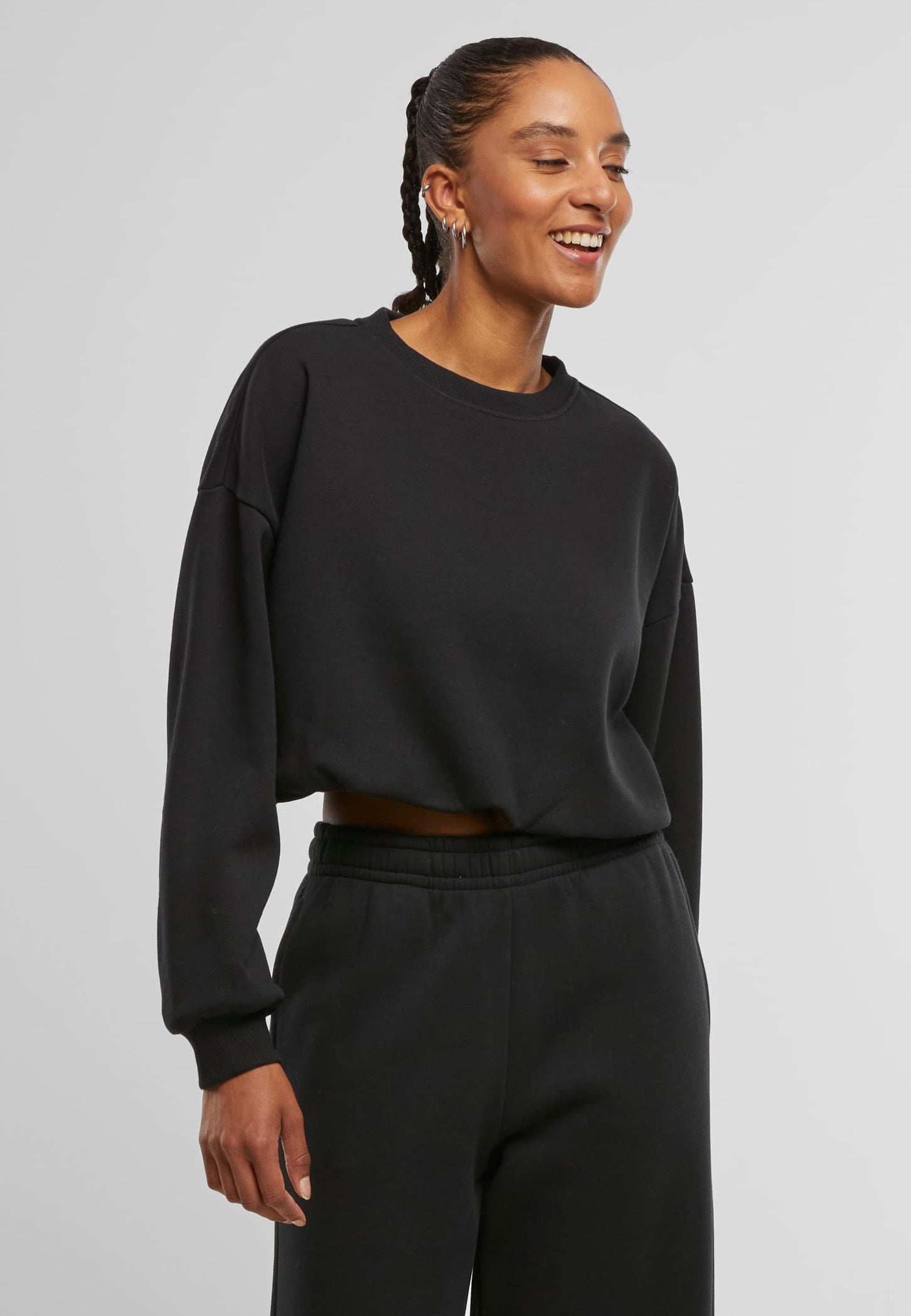 Urban Classics - Ladies Cropped Gathered Black - Sweater | Women-Image
