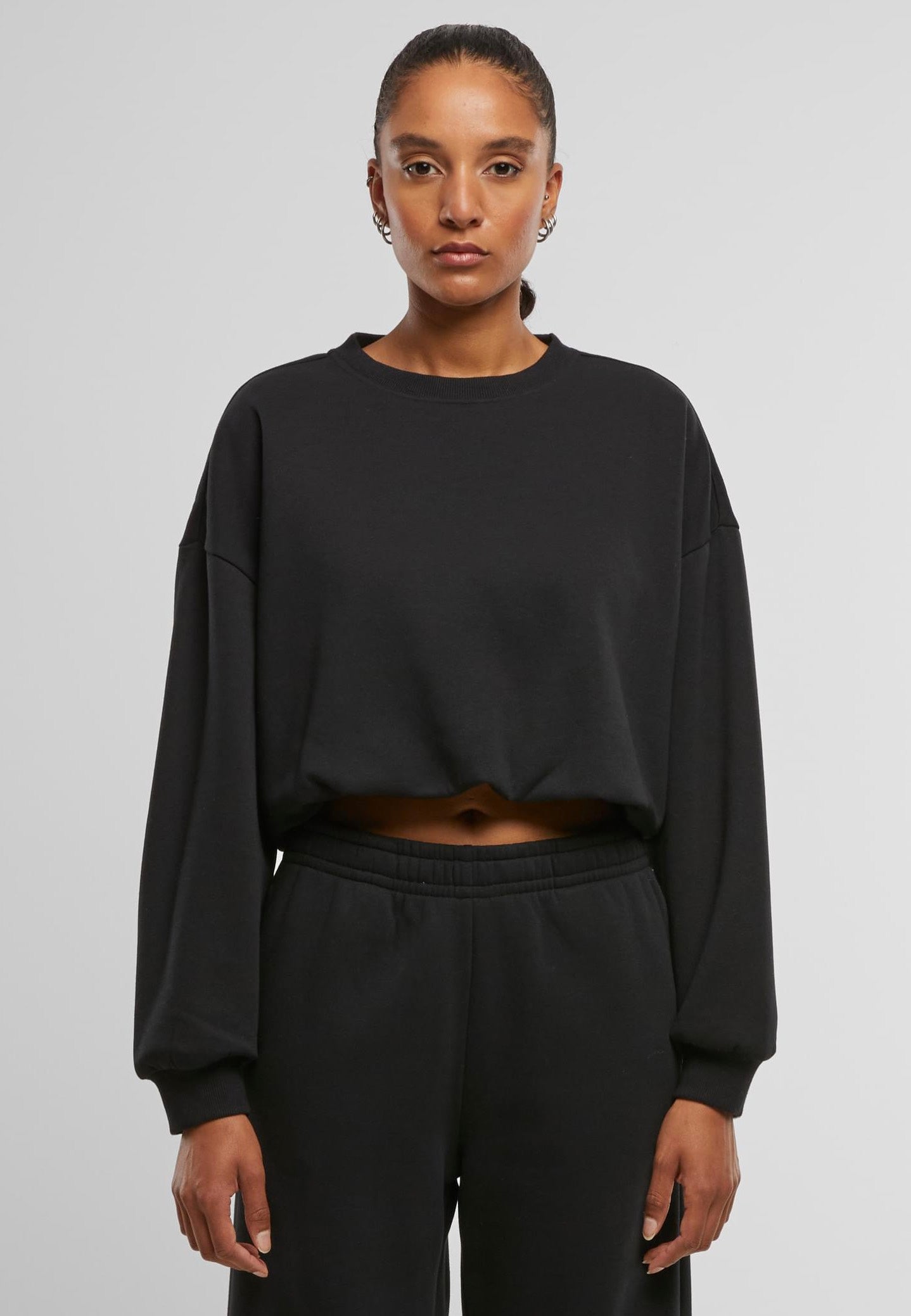 Urban Classics - Ladies Cropped Gathered Black - Sweater | Women-Image