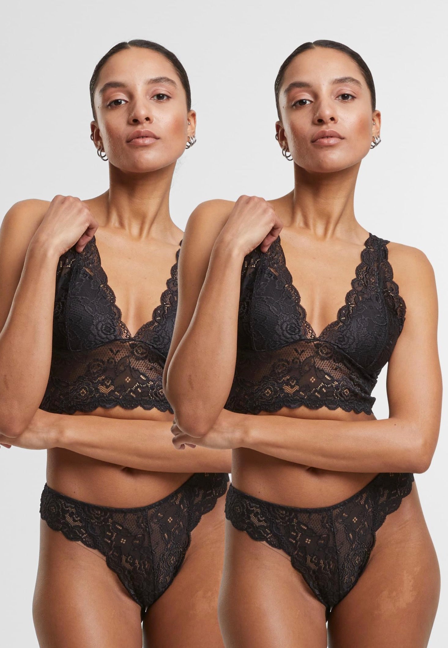 Urban Classics - Ladies Allover Lace Pack Of 2 Black+Black - Tanga | Women-Image