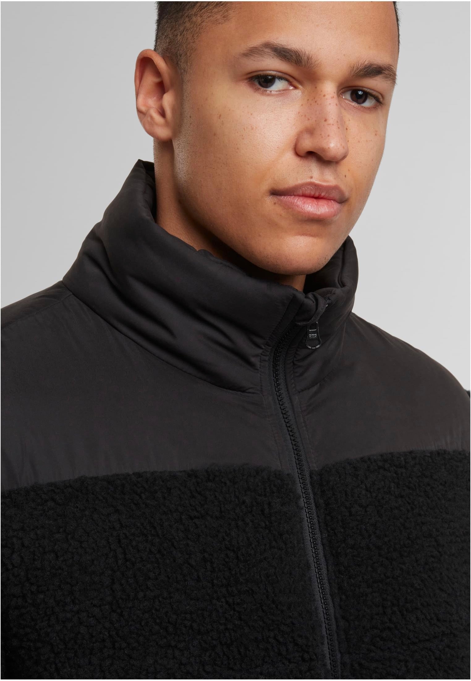 Urban Classics - Fabric Mix Teddy Puffer Black - Jacket | Men-Image