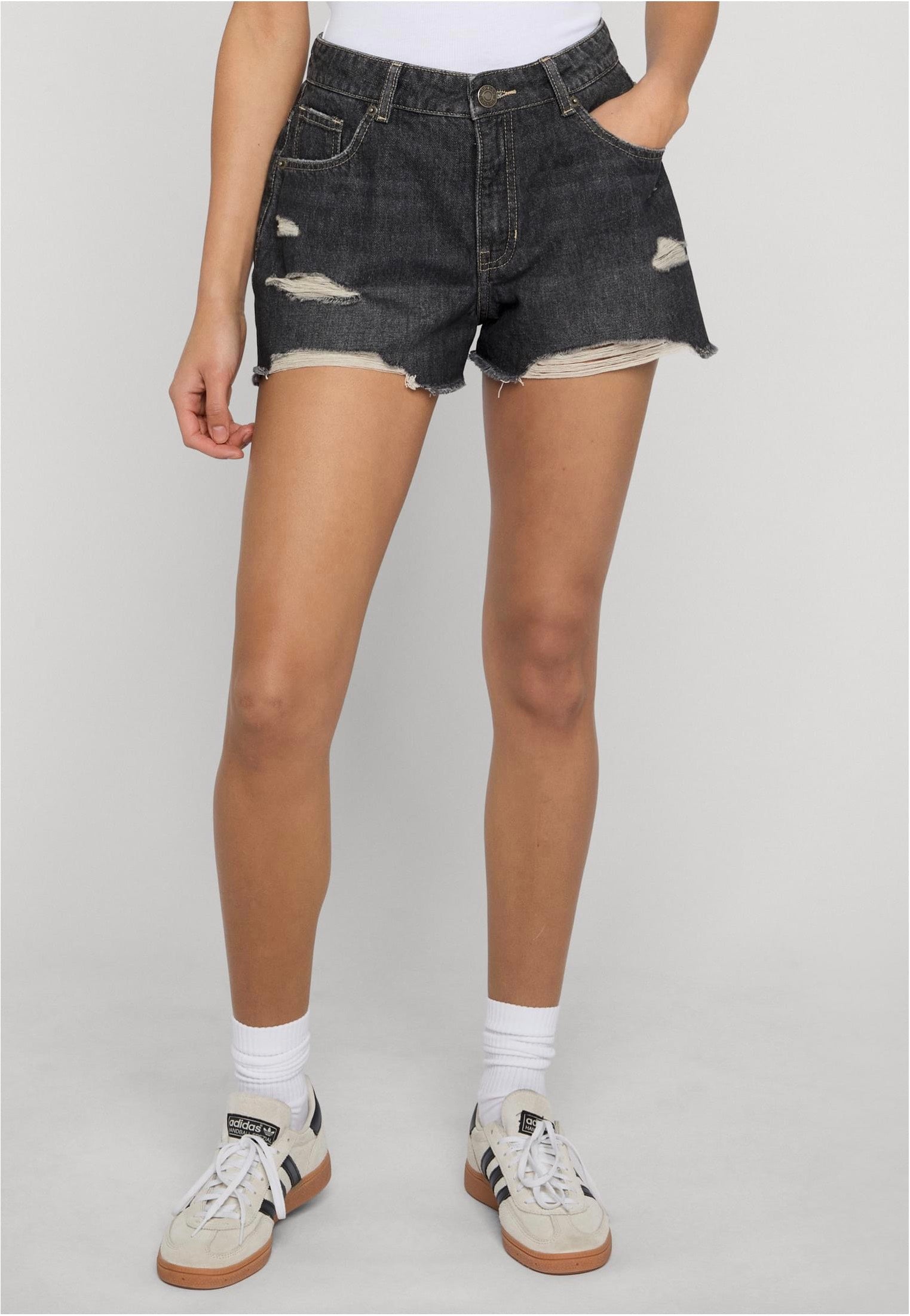 Urban Classics - Ladies Destroyed Denim Black Washed - Shorts | Women-Image