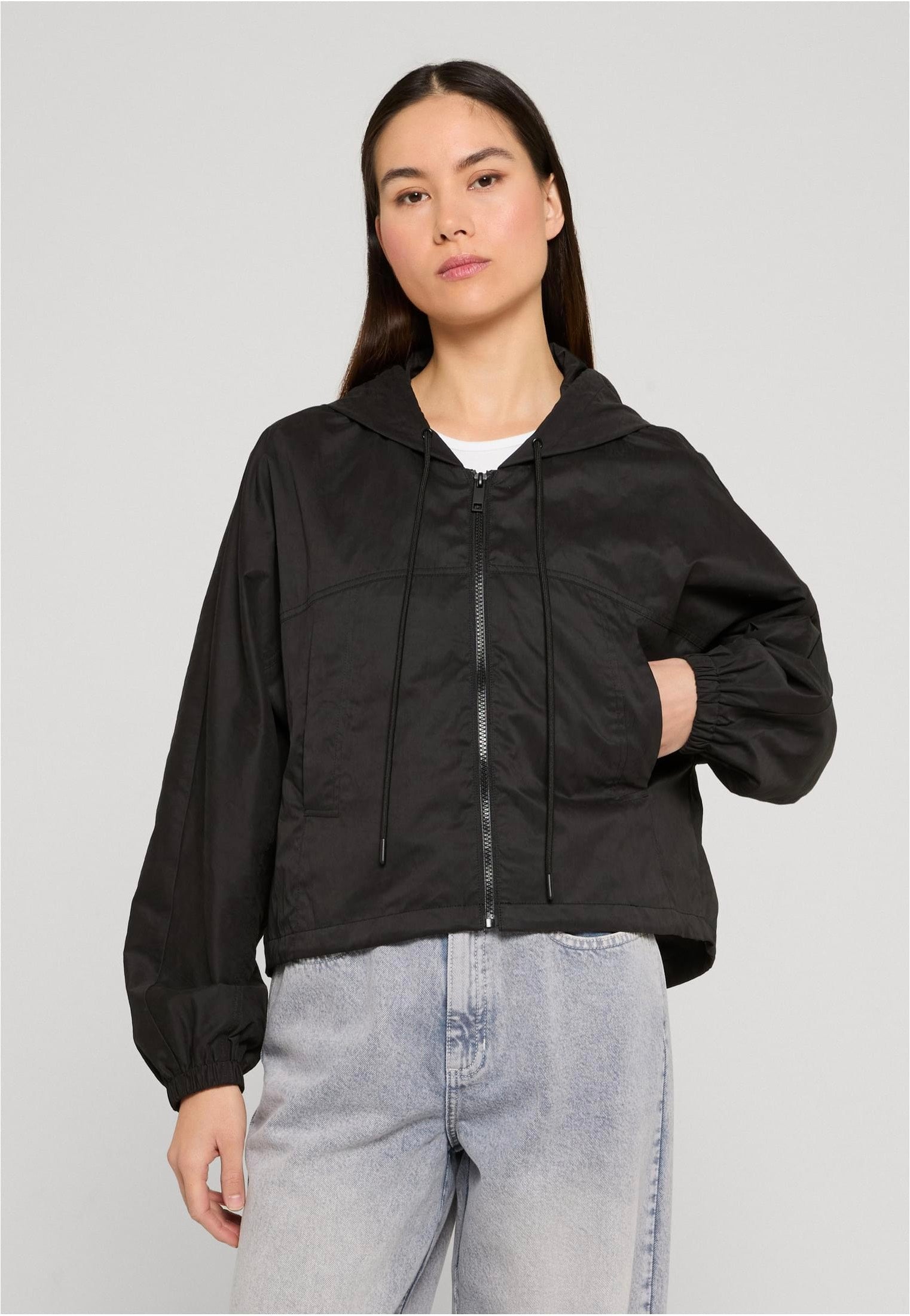 Urban Classics Ladies Oversized Hooded Black Giacca | Women-Image