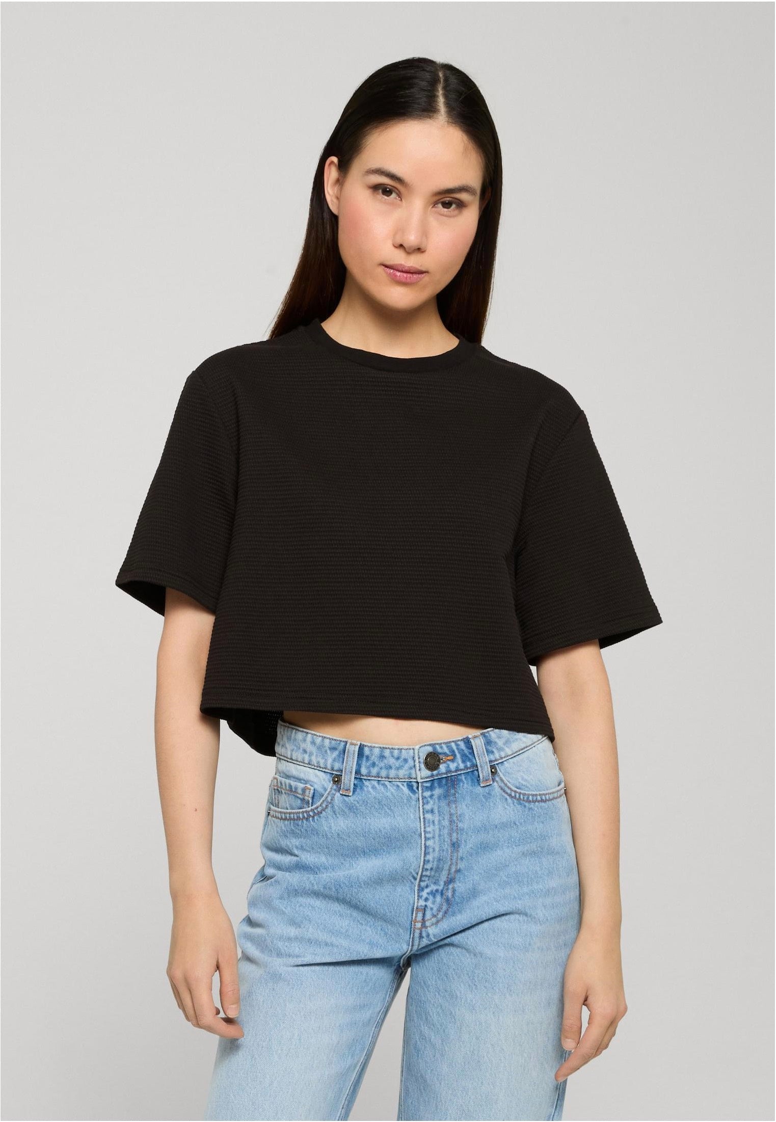 Urban Classics - Ladies Structured Jersey Cropped Black - Top | Women-Image