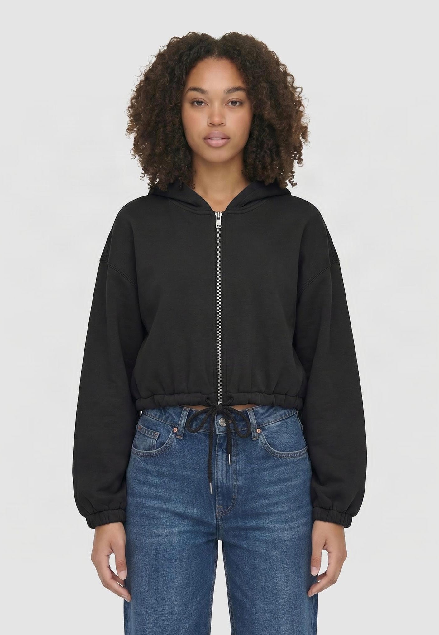 Urban Classics Ladies Fluffy Cropped Black Chaqueta con cremallera | Women-Image