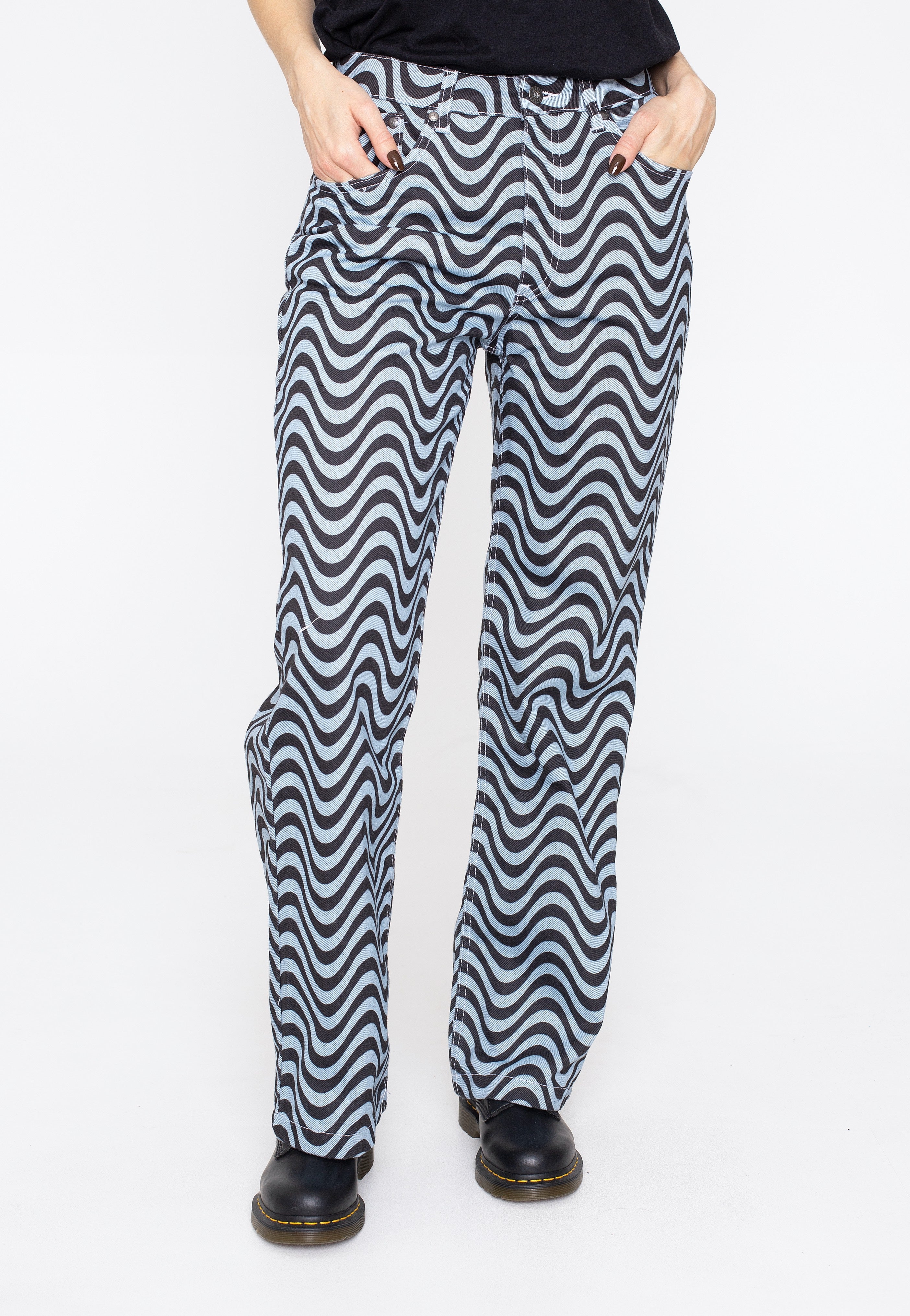 The Ragged Priest - Wave Print Dad Light Blue/Black - Jeans | Women-Image