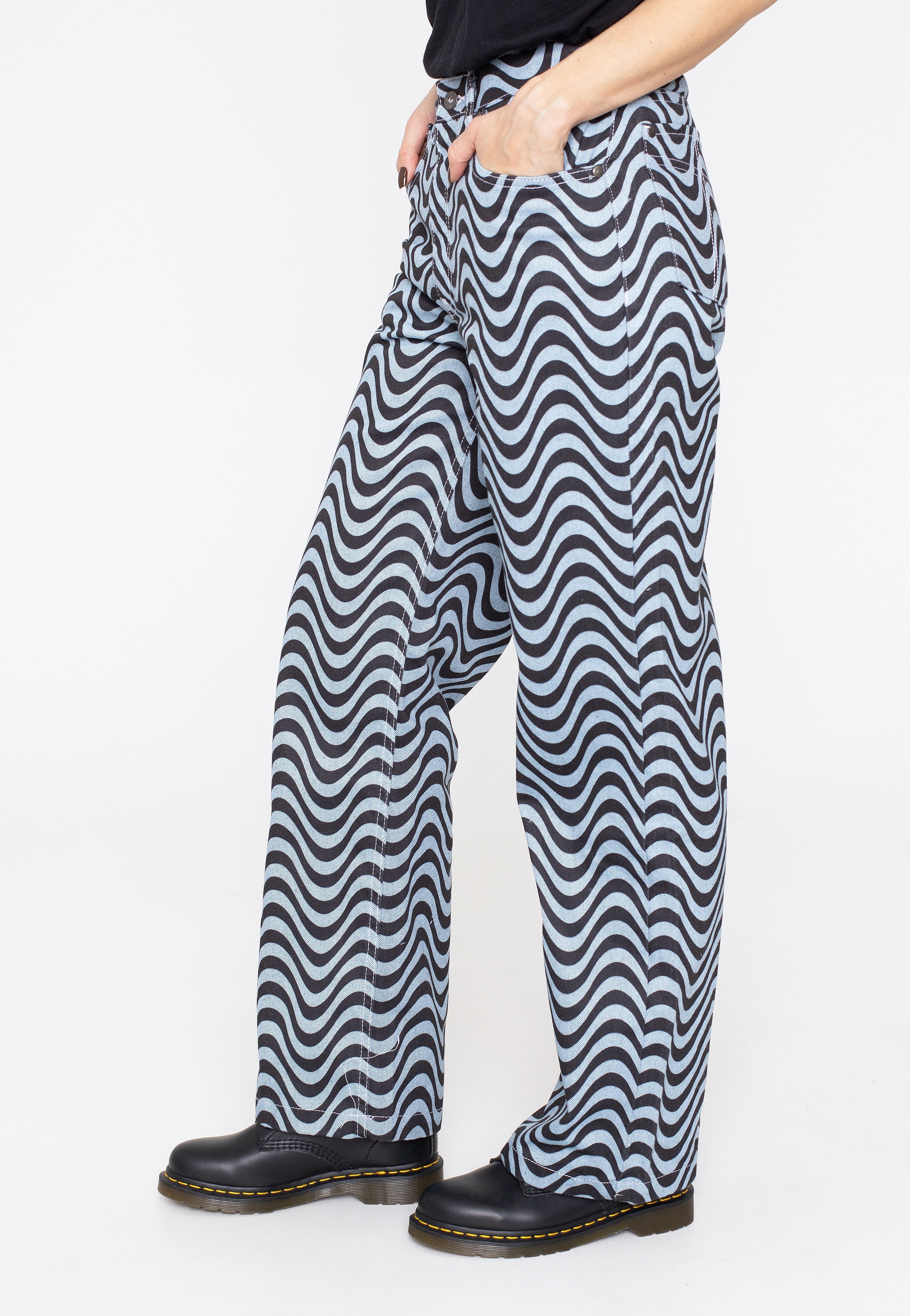 The Ragged Priest - Wave Print Dad Light Blue/Black - Jeans | Women-Image