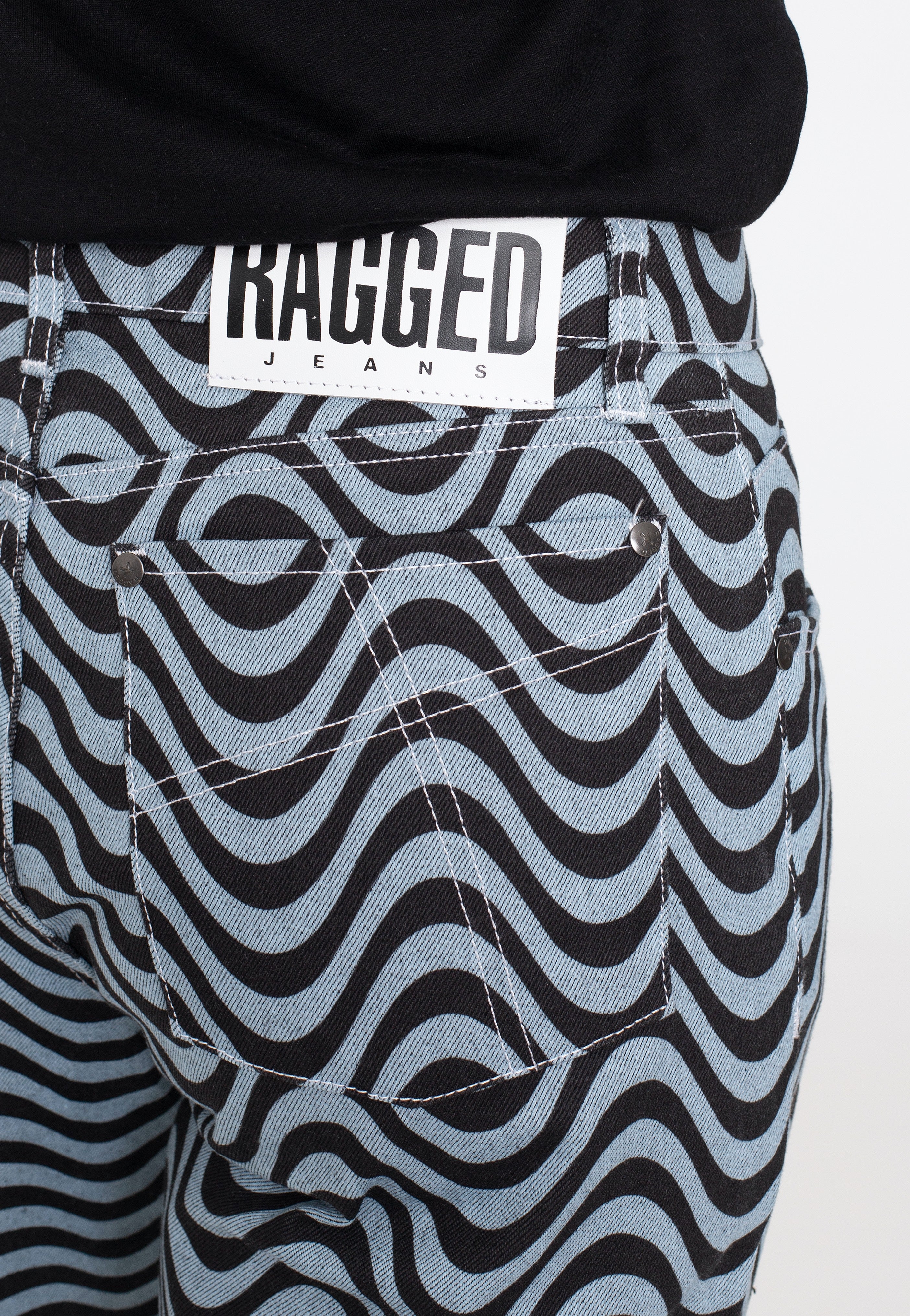 The Ragged Priest - Wave Print Dad Light Blue/Black - Jeans | Women-Image