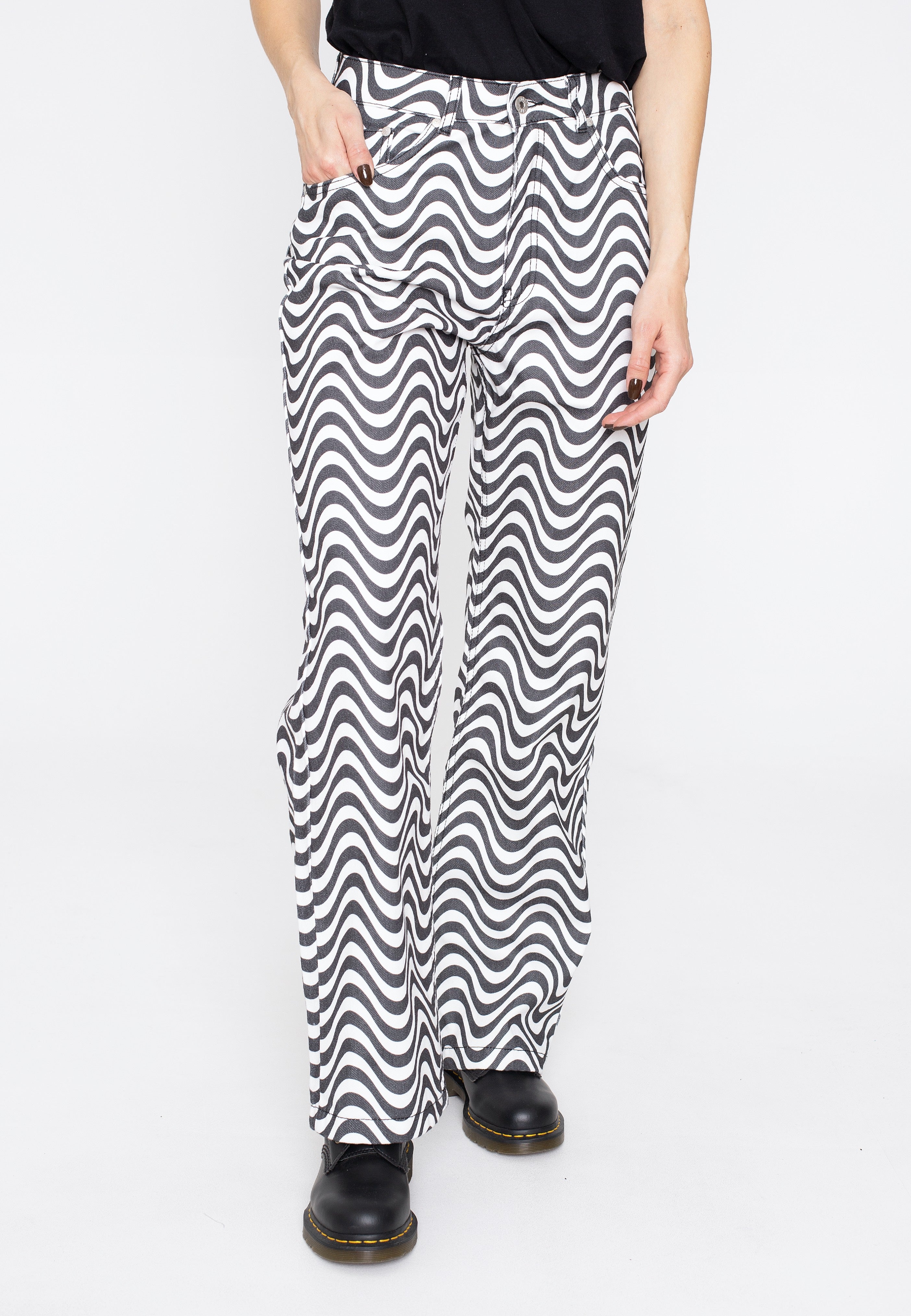 The Ragged Priest - Wave Print Dad White/Charcoal - Jeans | Women-Image