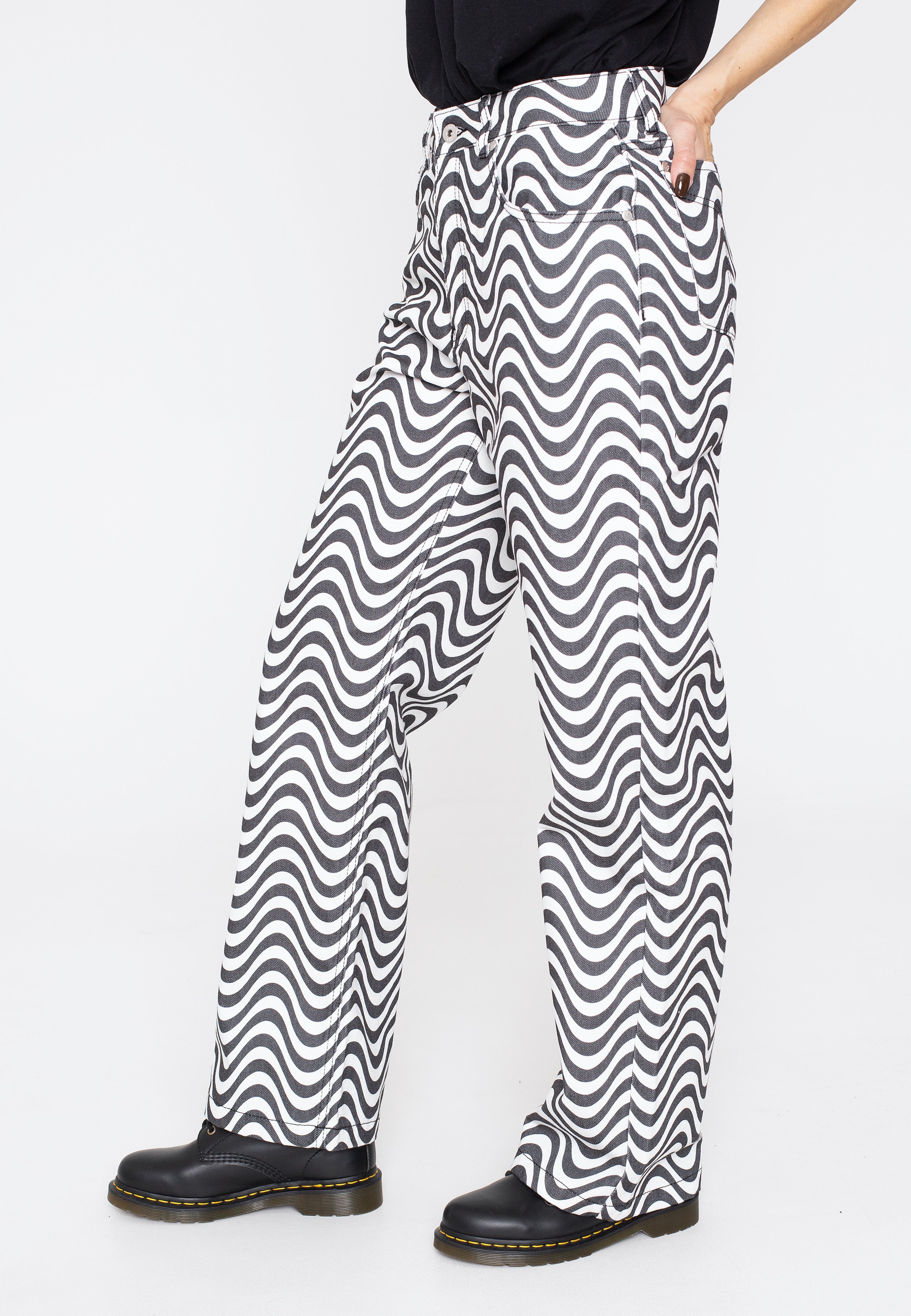 The Ragged Priest - Wave Print Dad White/Charcoal - Jeans | Women-Image