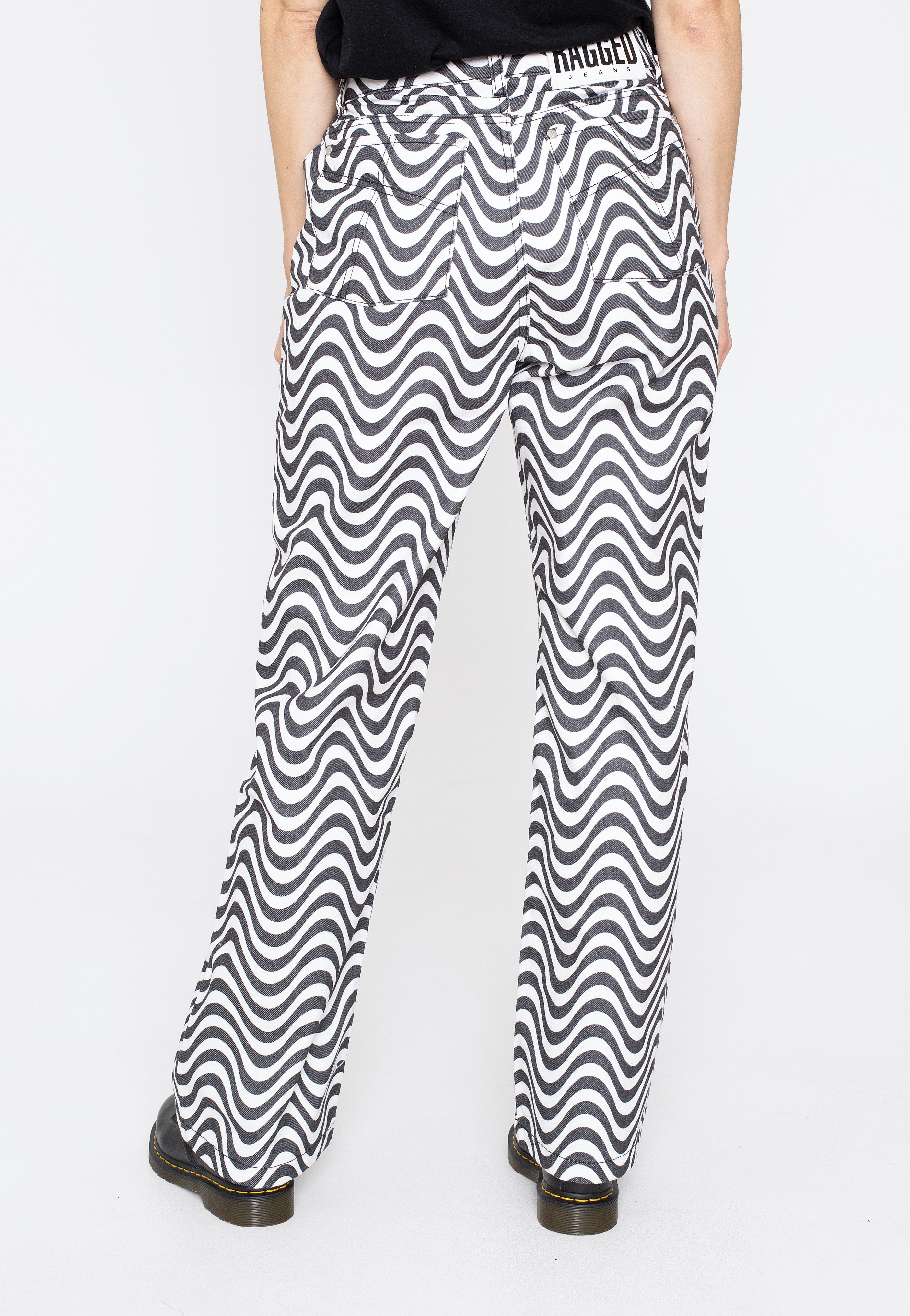 The Ragged Priest - Wave Print Dad White/Charcoal - Jeans | Women-Image