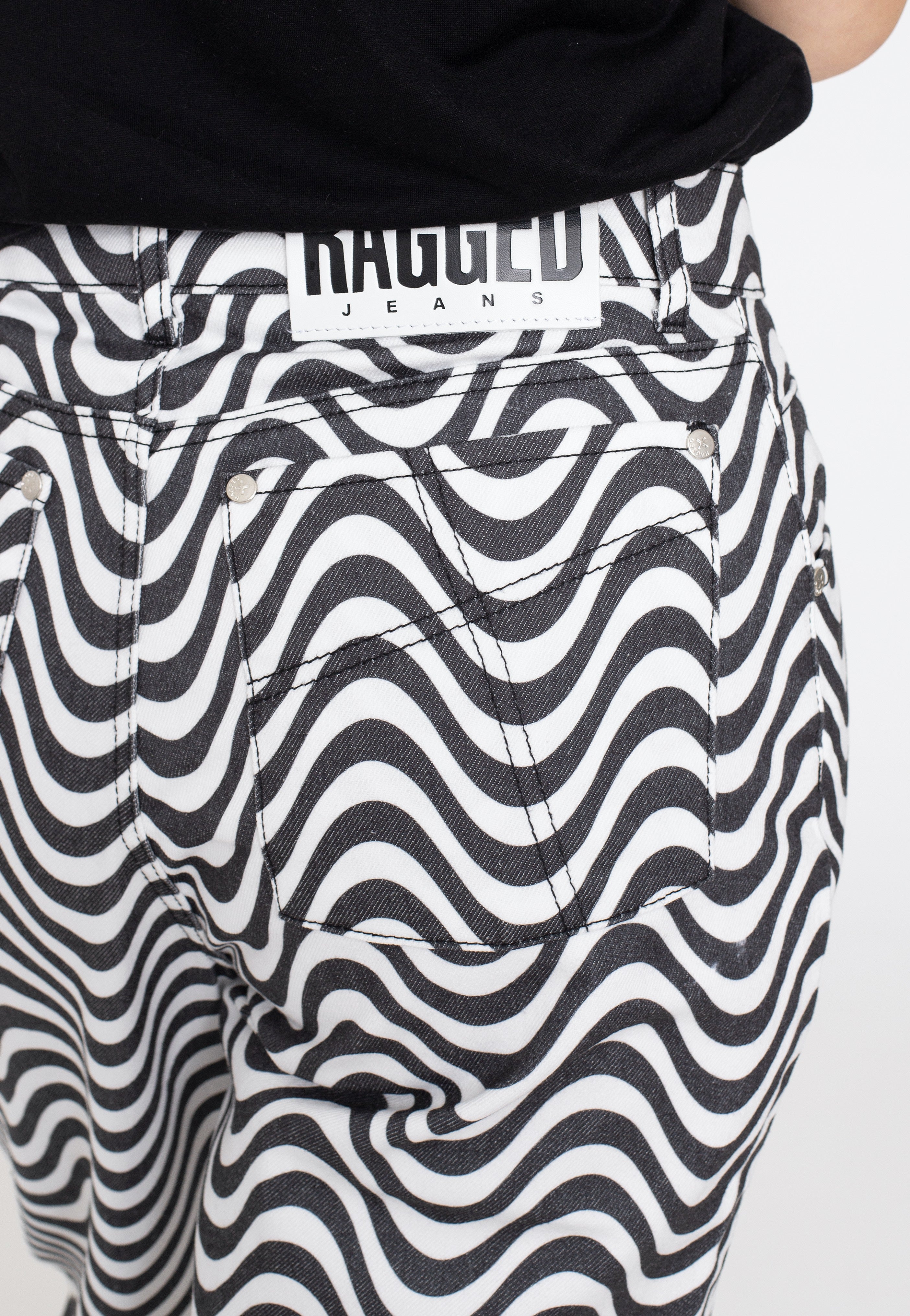 The Ragged Priest - Wave Print Dad White/Charcoal - Jeans | Women-Image