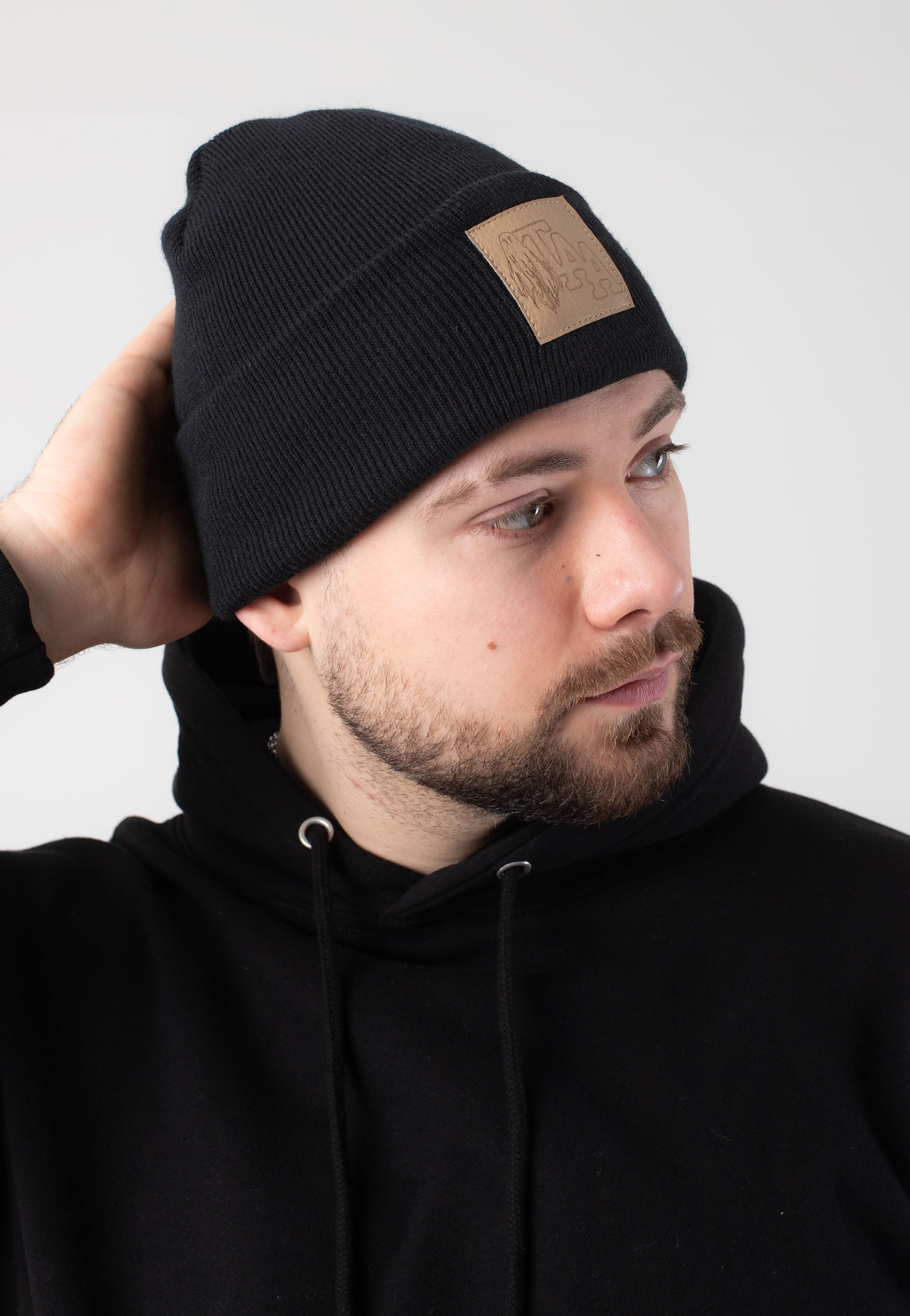 The Amity Affliction - Beige Ghost TAA Fake Leather Patch - Beanie | Neutral-Image
