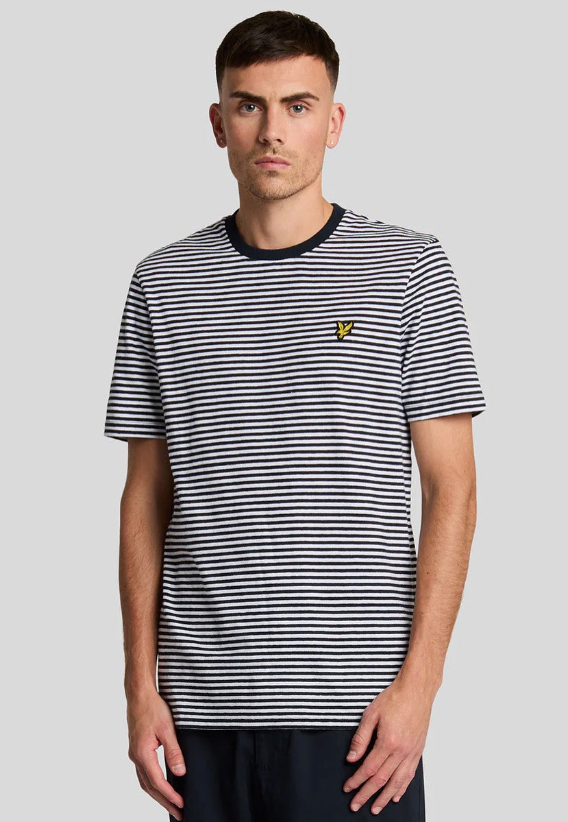 Lyle & Scott - Linen Blend Breton Stripe Dark Navy/ White - T-Shirt | Men-Image