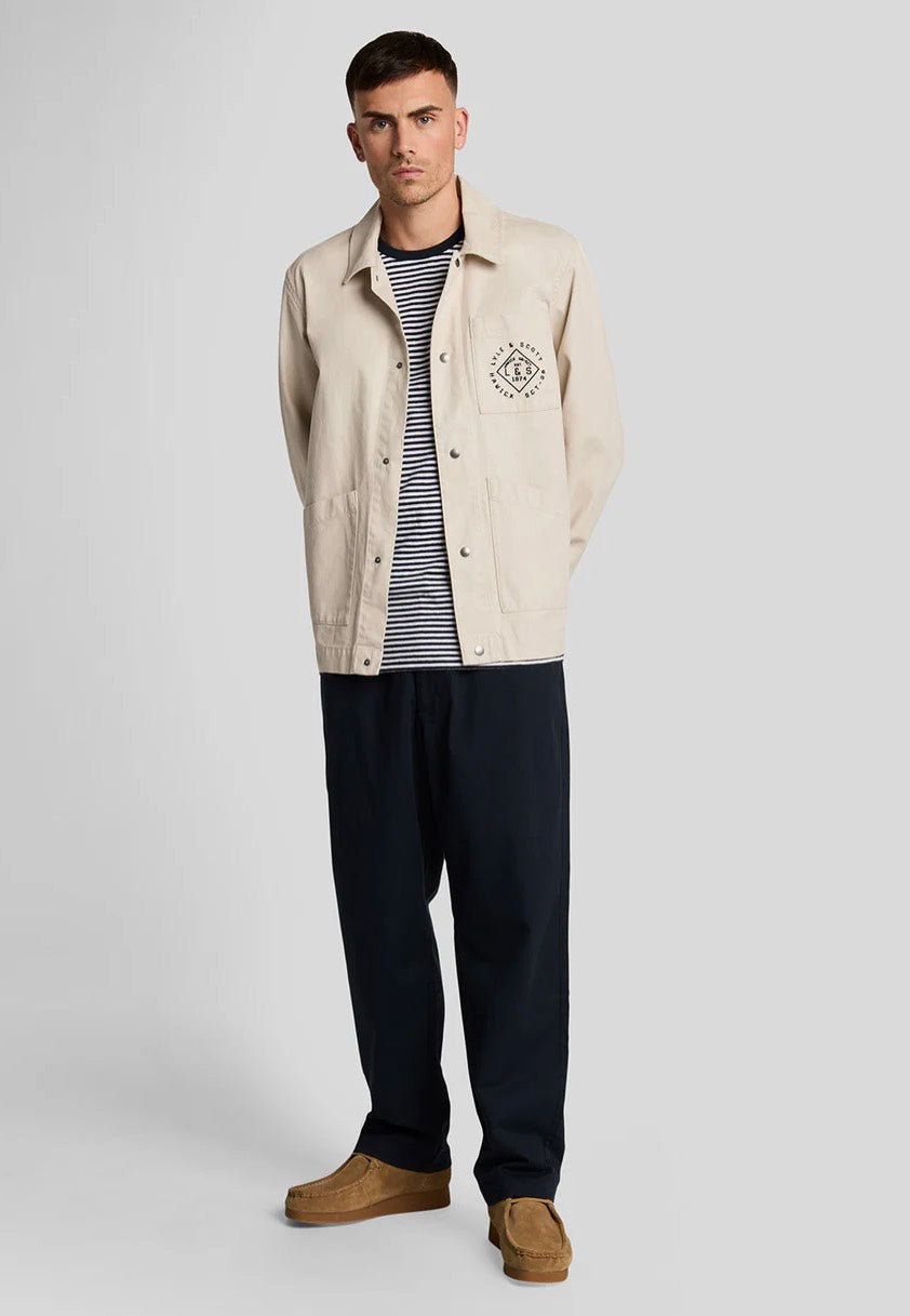 Lyle & Scott - Linen Blend Breton Stripe Dark Navy/ White - T-Shirt | Men-Image