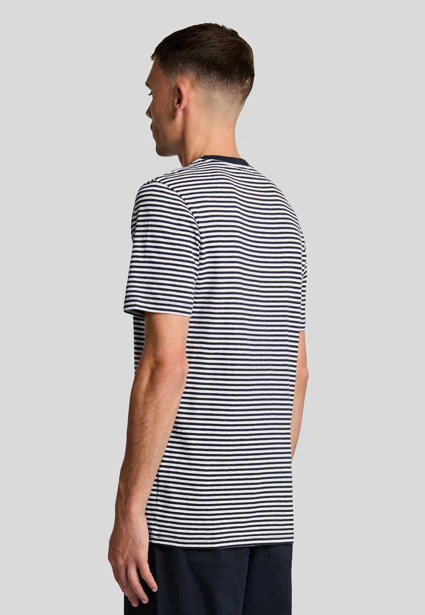 Lyle & Scott - Linen Blend Breton Stripe Dark Navy/ White - T-Shirt | Men-Image