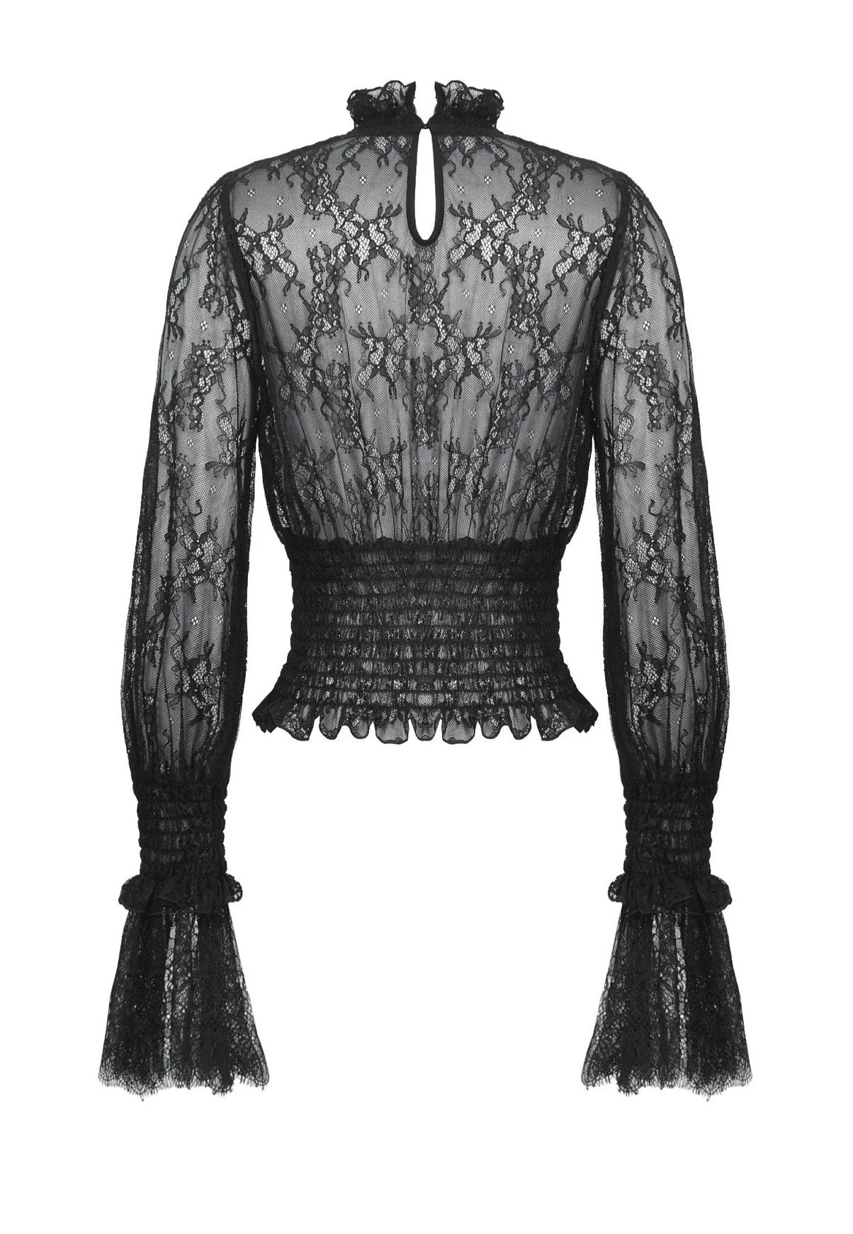 Dark In Love - Black Hollow Lace Elastic Pleated Waist Eyelash Lace Cuff - Top | Women-Image