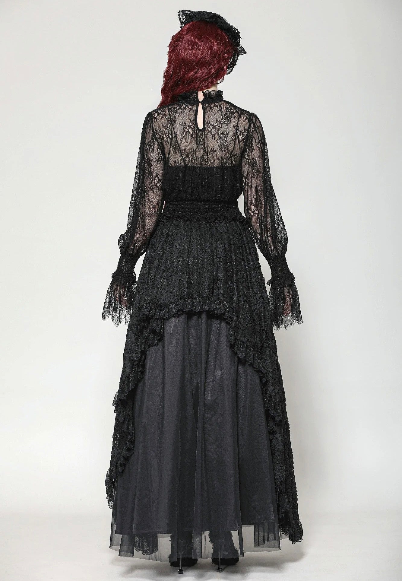 Dark In Love - Black Hollow Lace Elastic Pleated Waist Eyelash Lace Cuff - Top | Women-Image