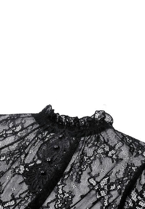 Dark In Love - Black Hollow Lace Elastic Pleated Waist Eyelash Lace Cuff - Top | Women-Image