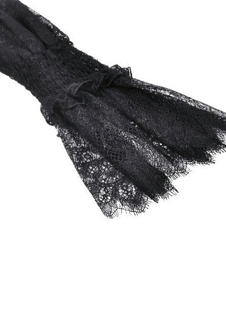 Dark In Love - Black Hollow Lace Elastic Pleated Waist Eyelash Lace Cuff - Top | Women-Image