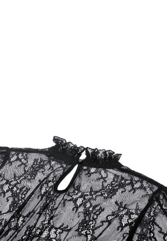 Dark In Love - Black Hollow Lace Elastic Pleated Waist Eyelash Lace Cuff - Top | Women-Image